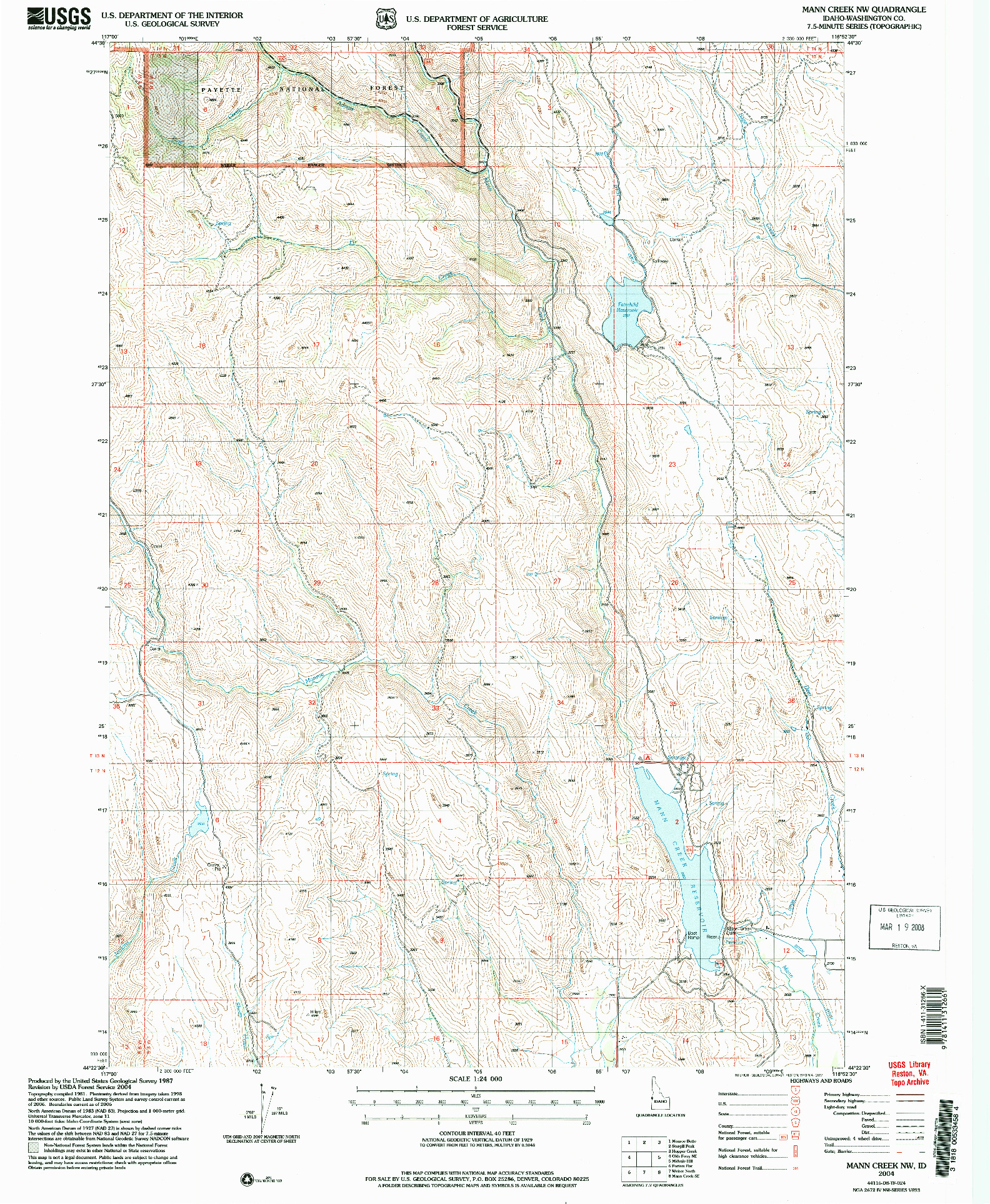 USGS 1:24000-SCALE QUADRANGLE FOR MANN CREEK NW, ID 2004