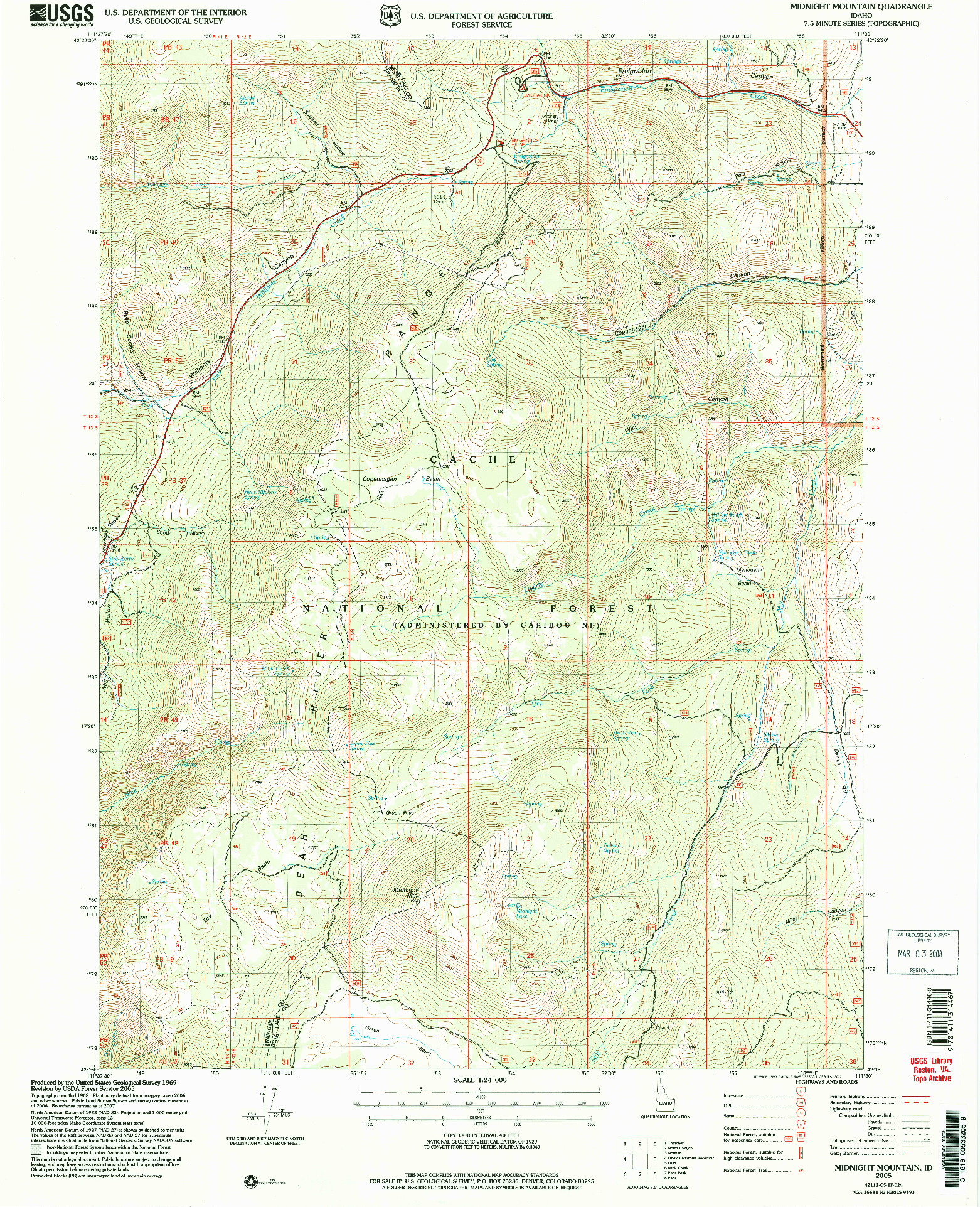 USGS 1:24000-SCALE QUADRANGLE FOR MIDNIGHT MOUNTAIN, ID 2005