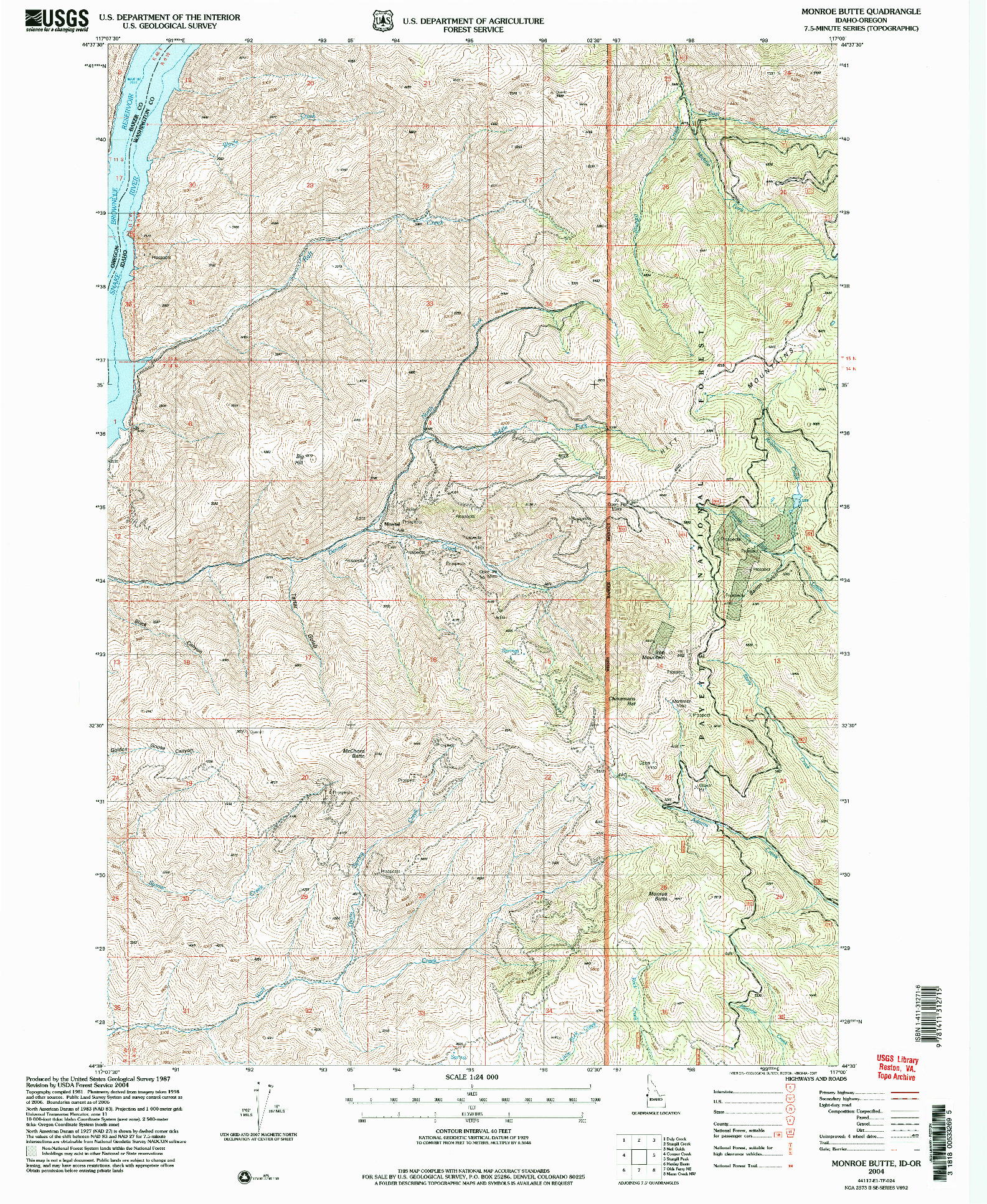 USGS 1:24000-SCALE QUADRANGLE FOR MONROE BUTTE, ID 2004