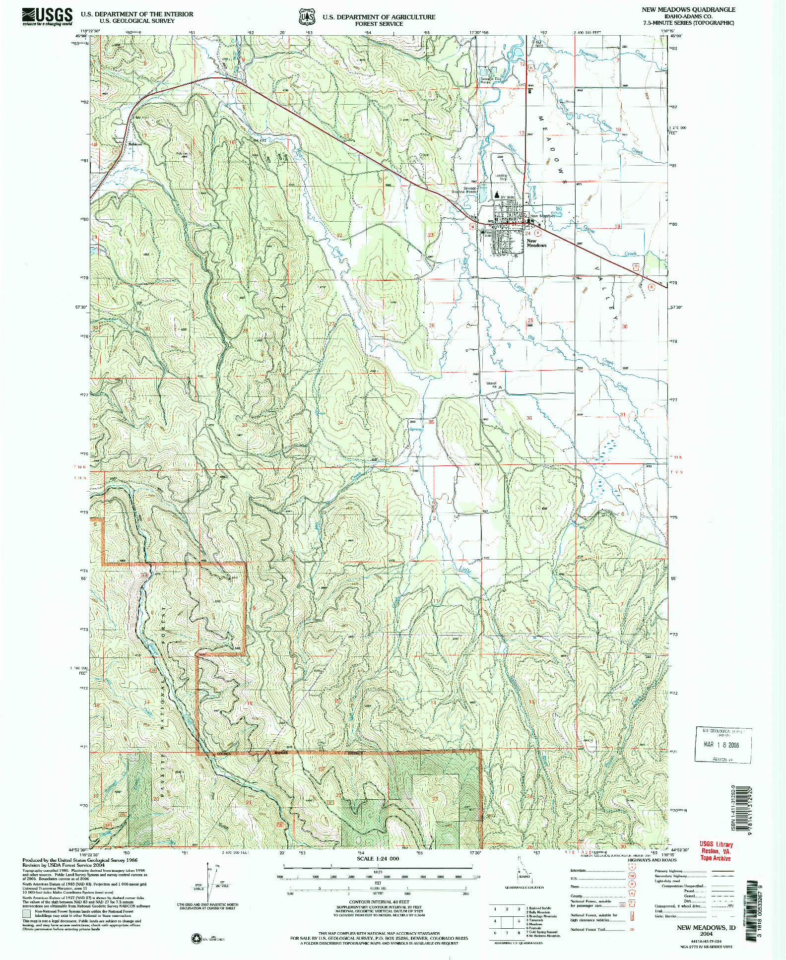 USGS 1:24000-SCALE QUADRANGLE FOR NEW MEADOWS, ID 2004
