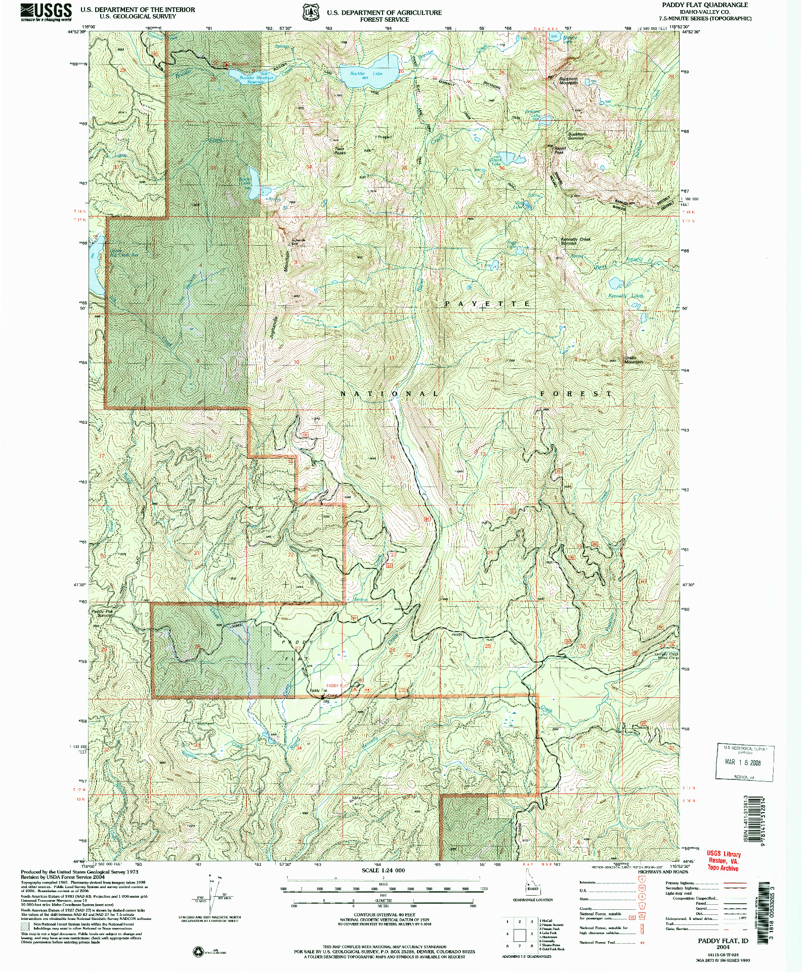 USGS 1:24000-SCALE QUADRANGLE FOR PADDY FLAT, ID 2004