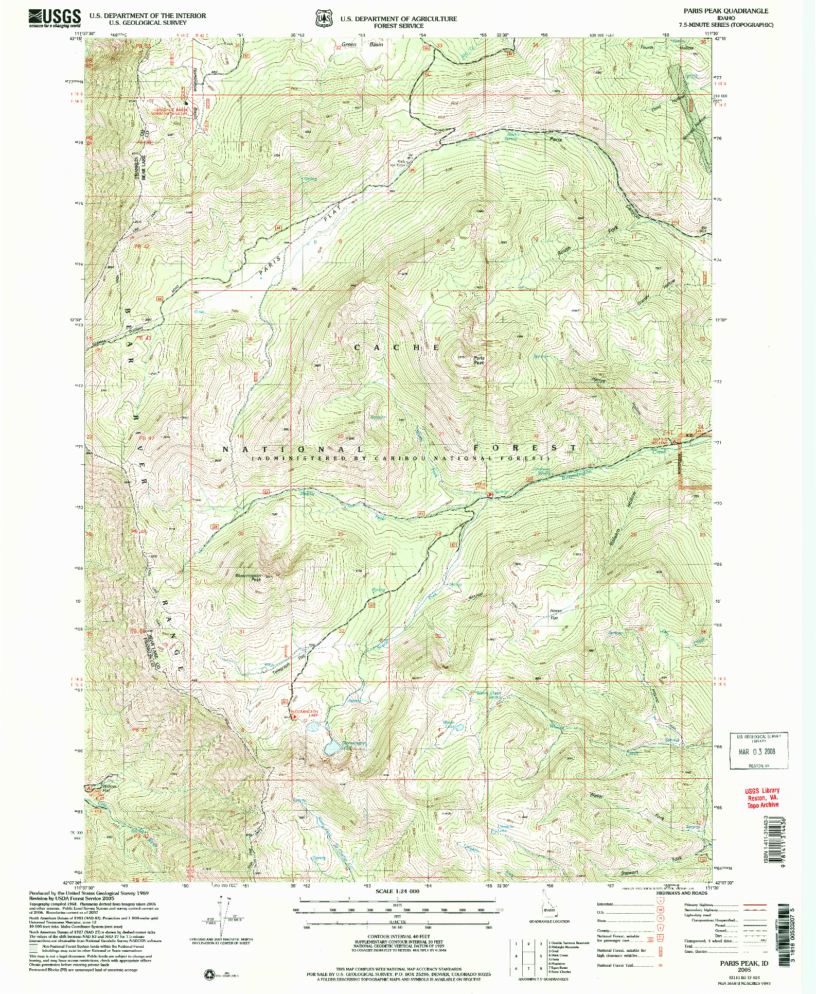 USGS 1:24000-SCALE QUADRANGLE FOR PARIS PEAK, ID 2005