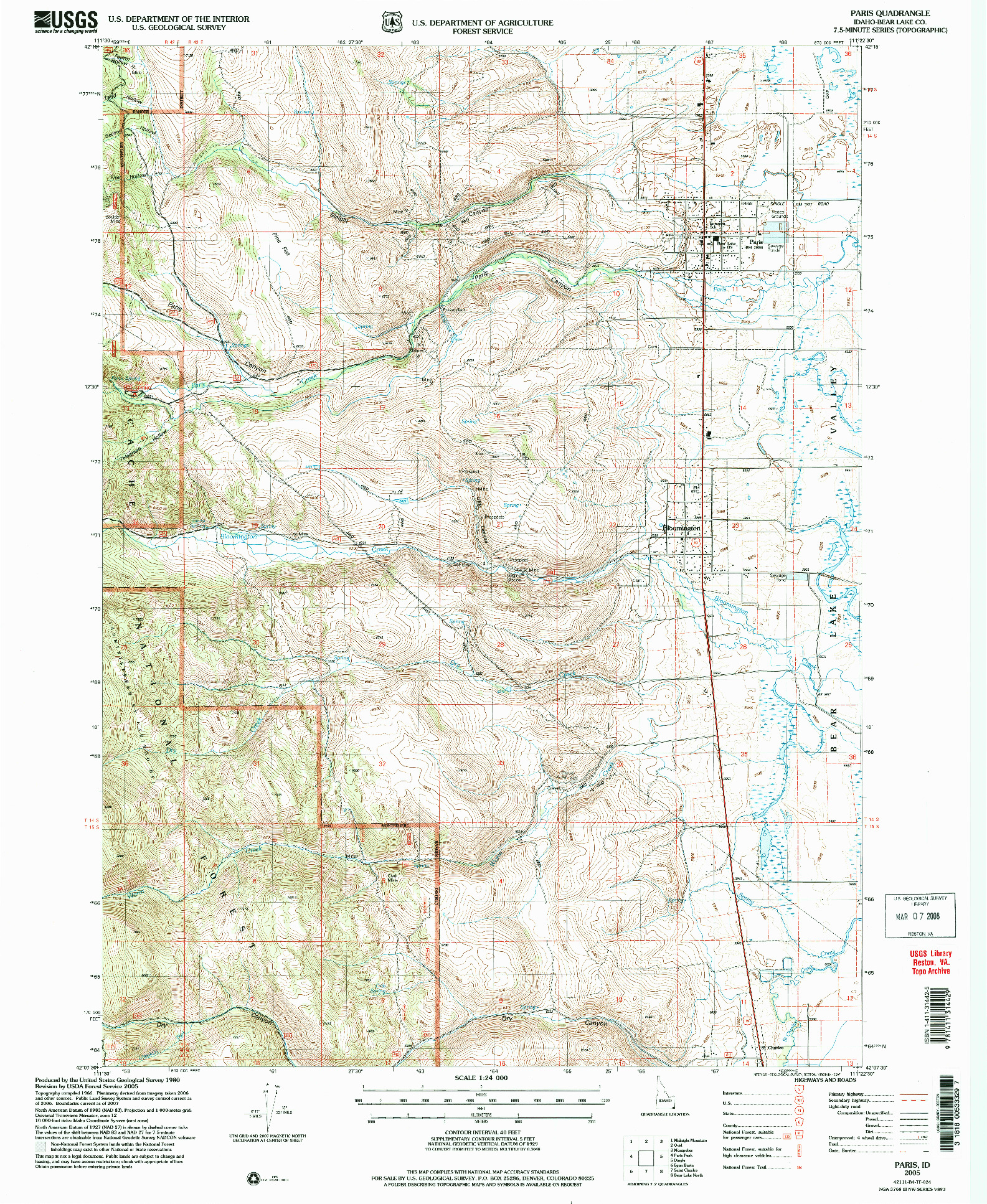 USGS 1:24000-SCALE QUADRANGLE FOR PARIS, ID 2005