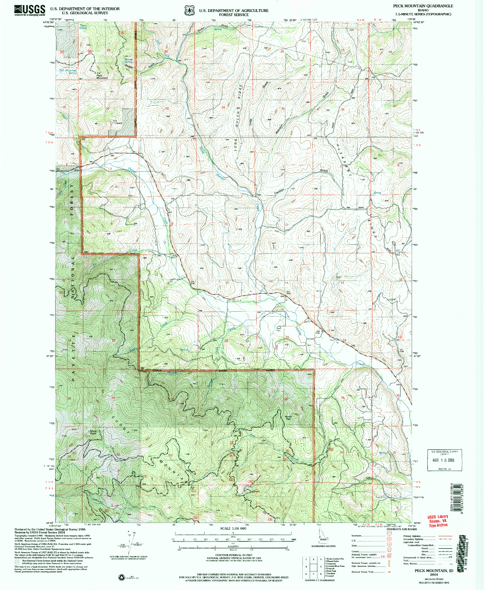 USGS 1:24000-SCALE QUADRANGLE FOR PECK MOUNTAIN, ID 2004