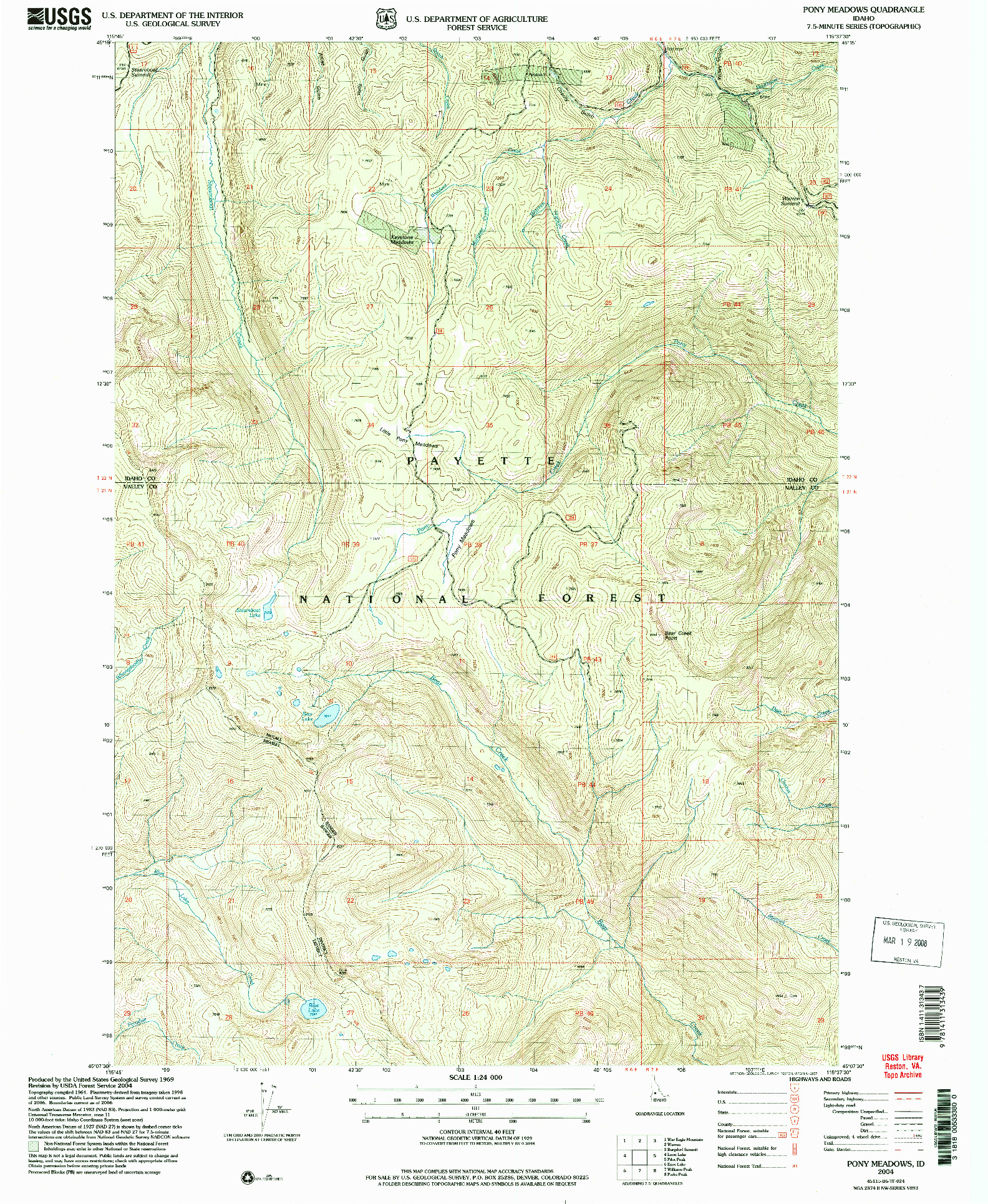 USGS 1:24000-SCALE QUADRANGLE FOR PONY MEADOWS, ID 2004