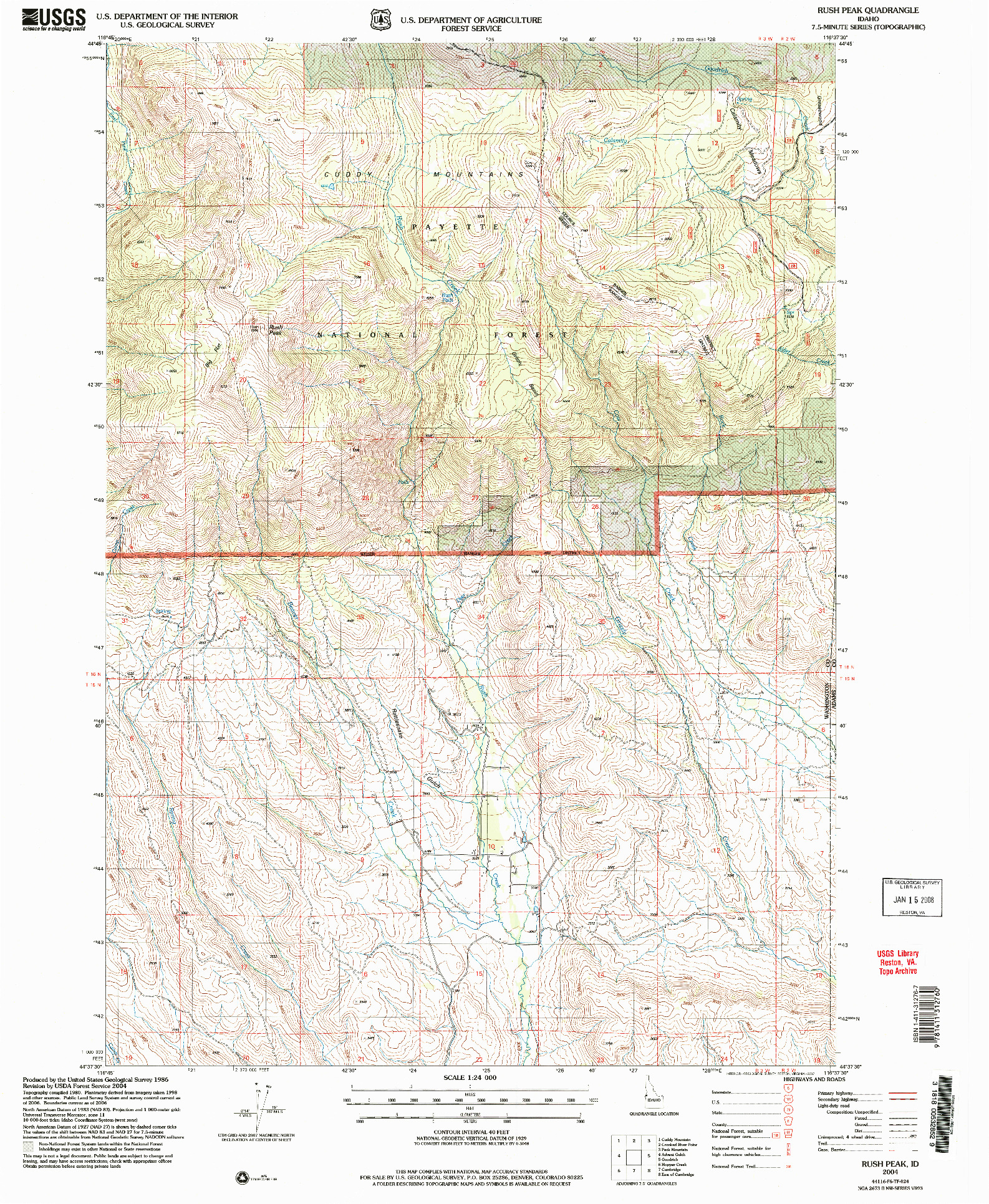 USGS 1:24000-SCALE QUADRANGLE FOR RUSH PEAK, ID 2004