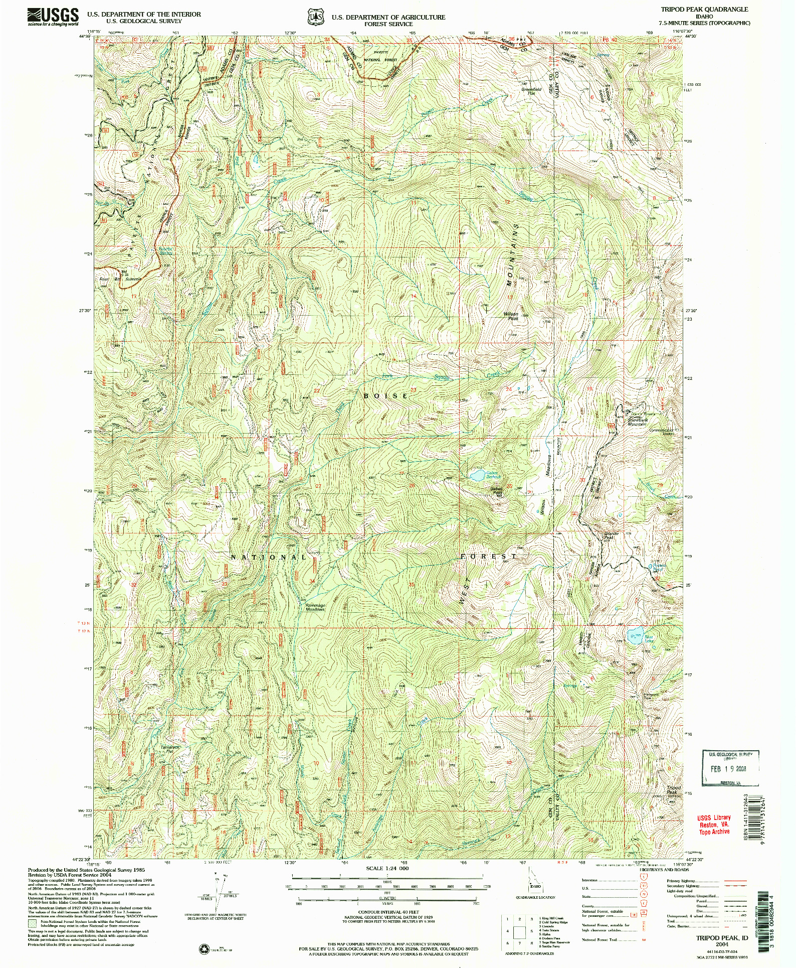USGS 1:24000-SCALE QUADRANGLE FOR TRIPOD PEAK, ID 2004
