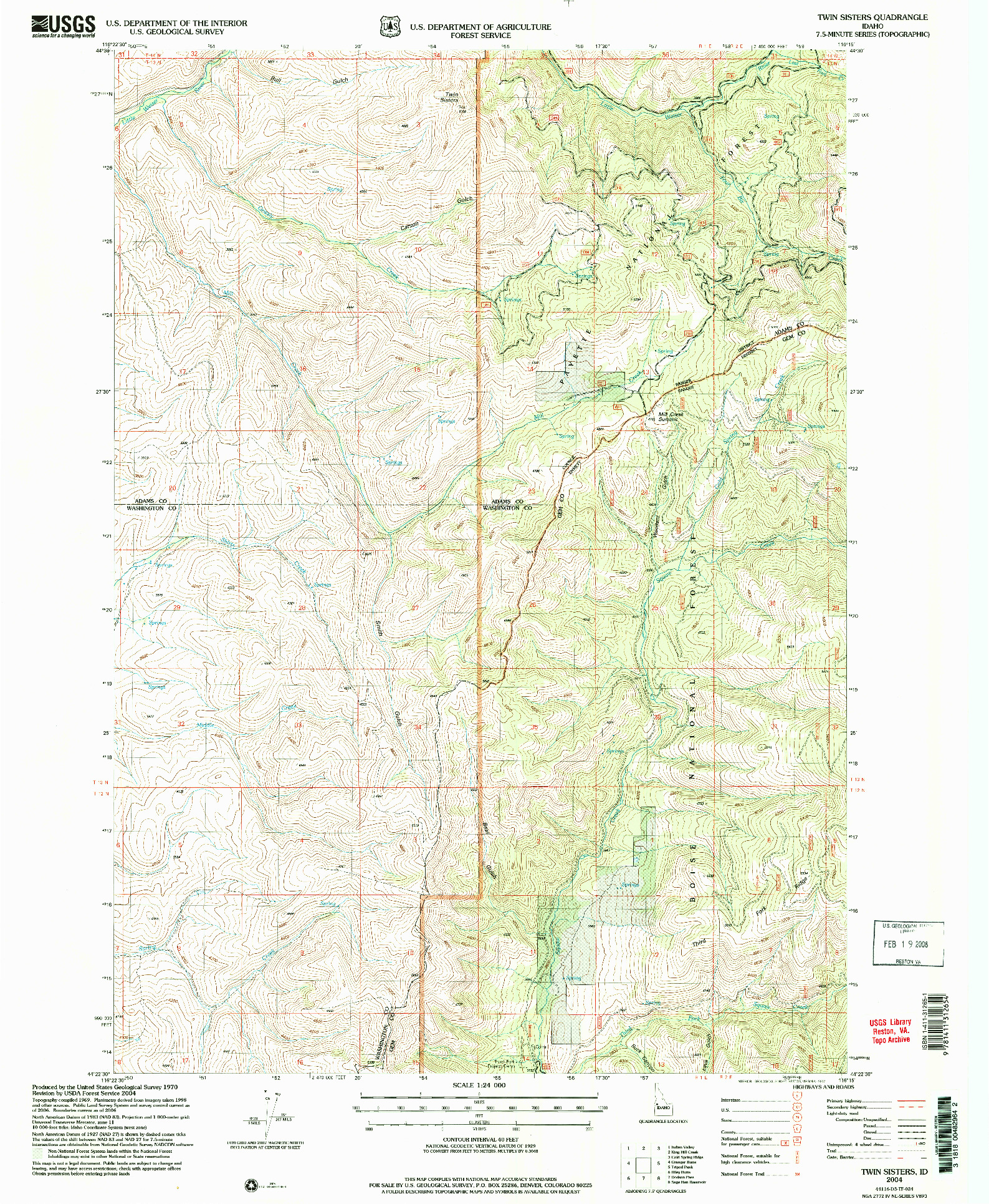 USGS 1:24000-SCALE QUADRANGLE FOR TWIN SISTERS, ID 2004