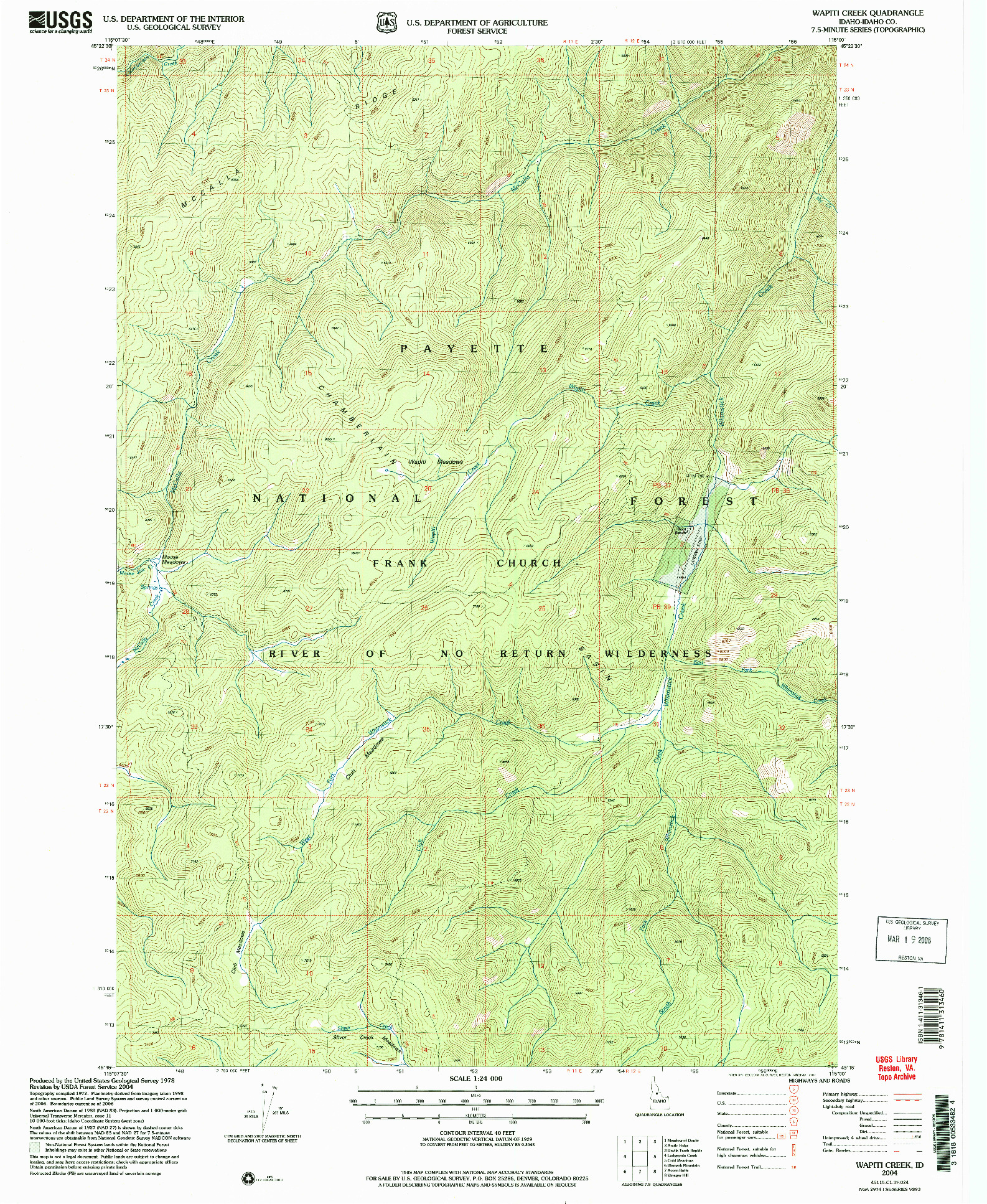 USGS 1:24000-SCALE QUADRANGLE FOR WAPITI CREEK, ID 2004