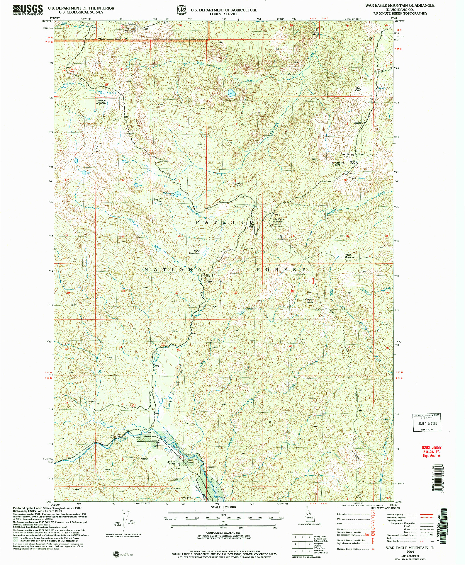 USGS 1:24000-SCALE QUADRANGLE FOR WAR EAGLE MOUNTAIN, ID 2004