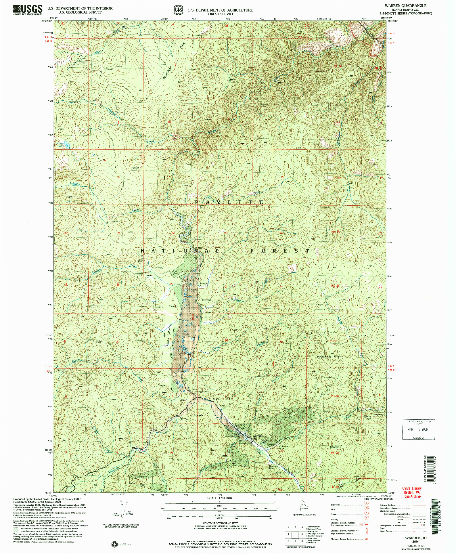 USGS 1:24000-SCALE QUADRANGLE FOR WARREN, ID 2004