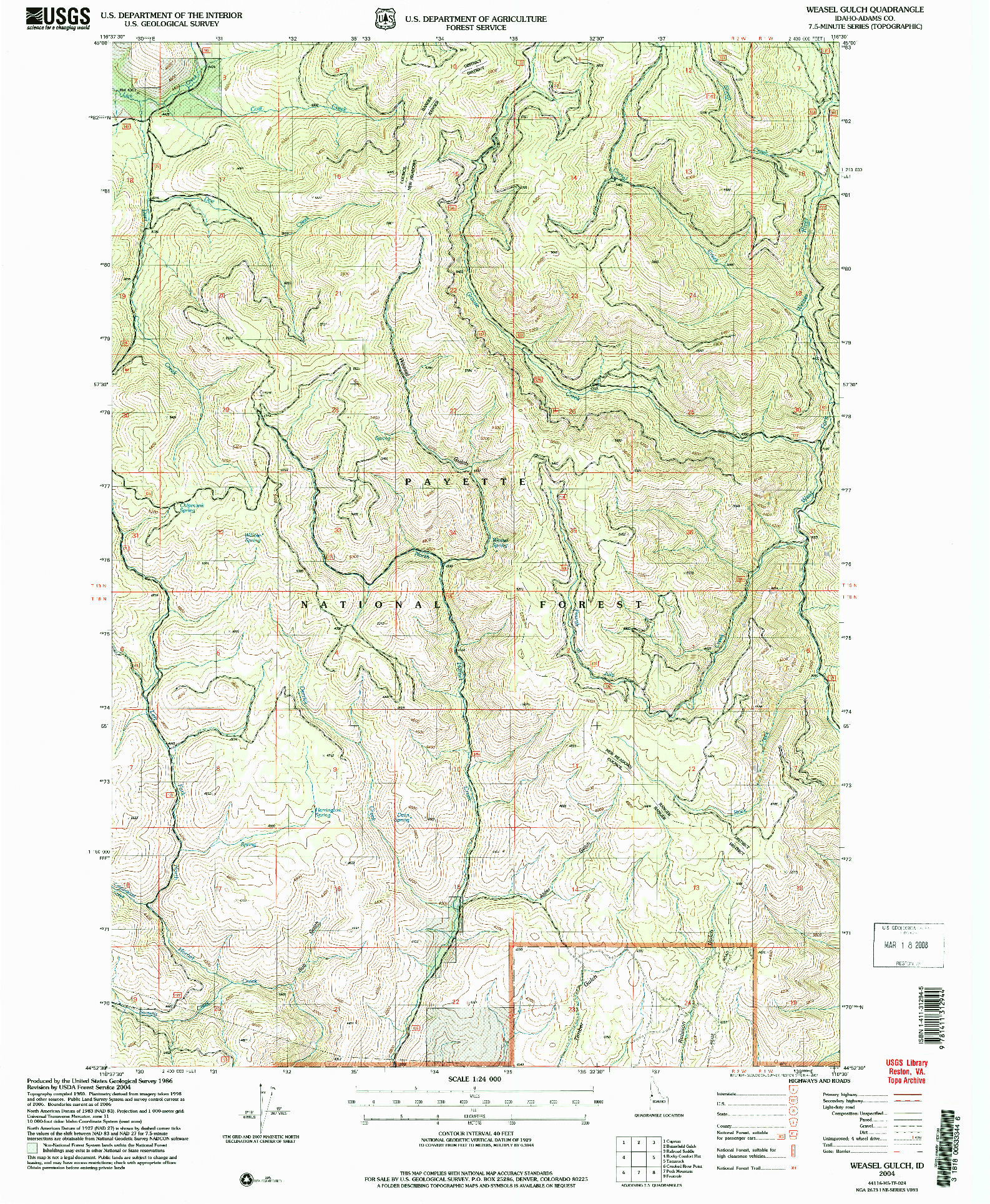 USGS 1:24000-SCALE QUADRANGLE FOR WEASEL GULCH, ID 2004