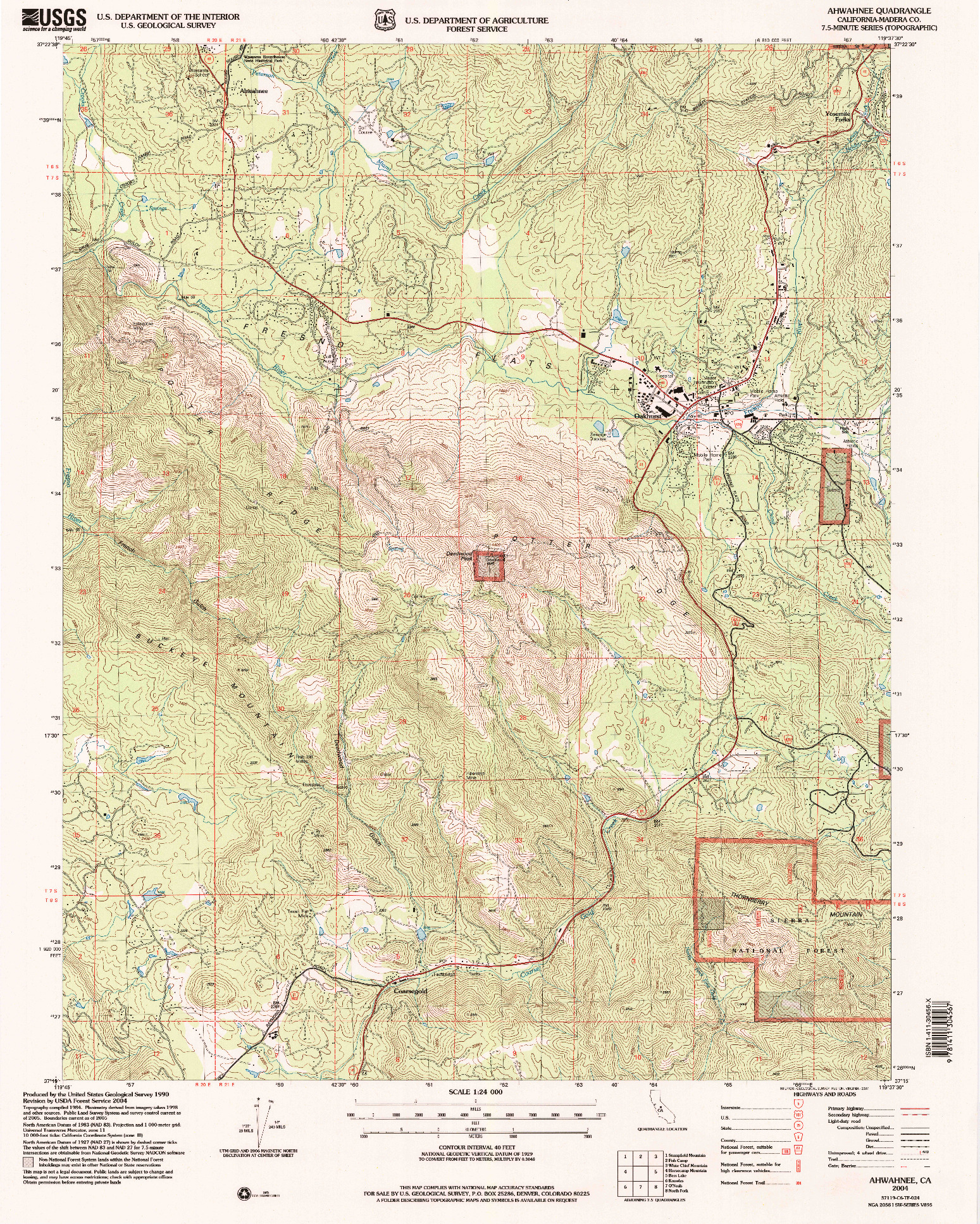 USGS 1:24000-SCALE QUADRANGLE FOR AHWAHNEE, CA 2004