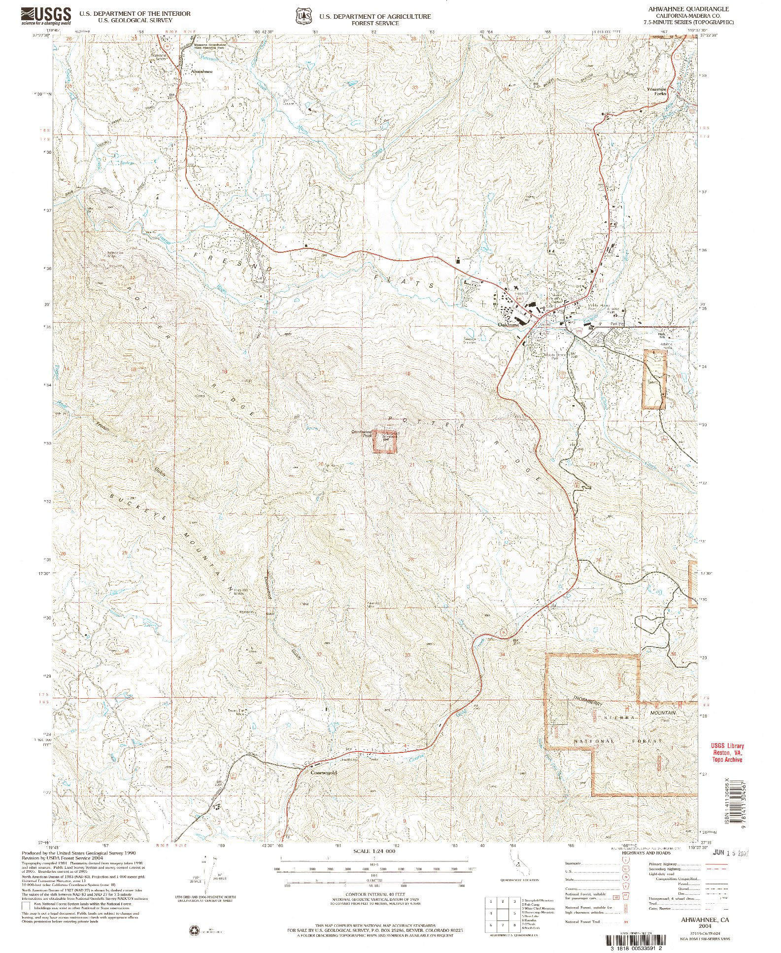 USGS 1:24000-SCALE QUADRANGLE FOR AHWAHNEE, CA 2004