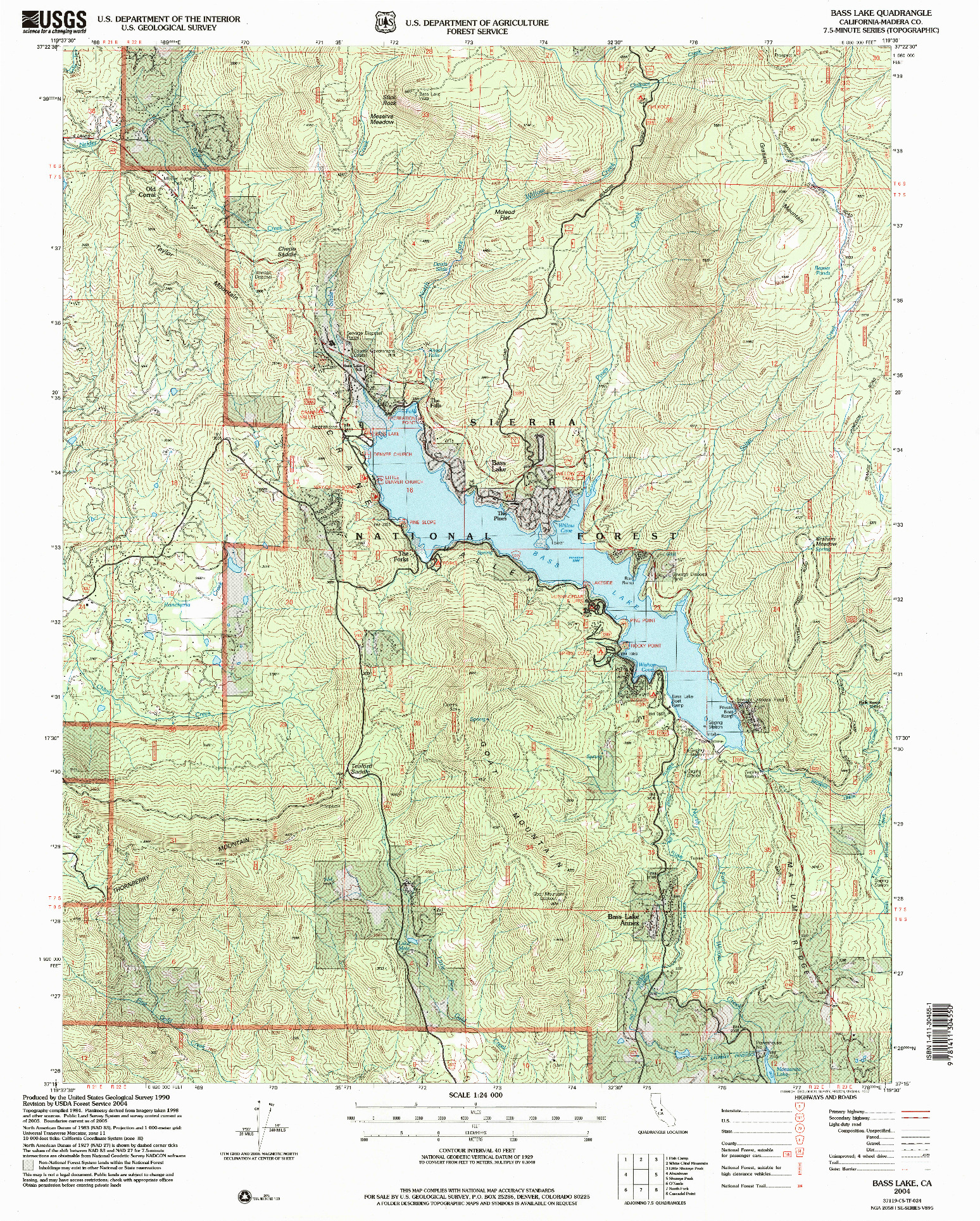 USGS 1:24000-SCALE QUADRANGLE FOR BASS LAKE, CA 2004