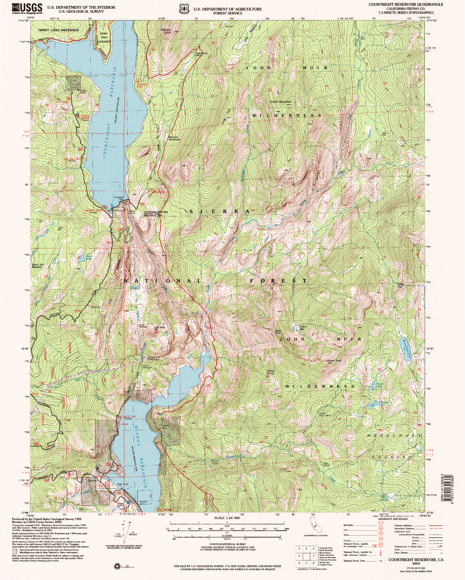 USGS 1:24000-SCALE QUADRANGLE FOR COURTRIGHT RESERVOIR, CA 2004