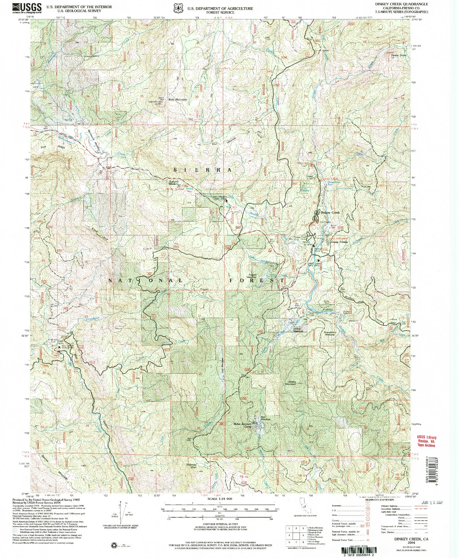 USGS 1:24000-SCALE QUADRANGLE FOR DINKEY CREEK, CA 2004