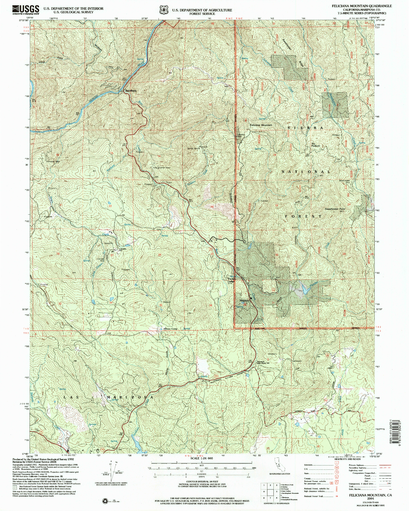 USGS 1:24000-SCALE QUADRANGLE FOR FELICIANA MOUNTAIN, CA 2004