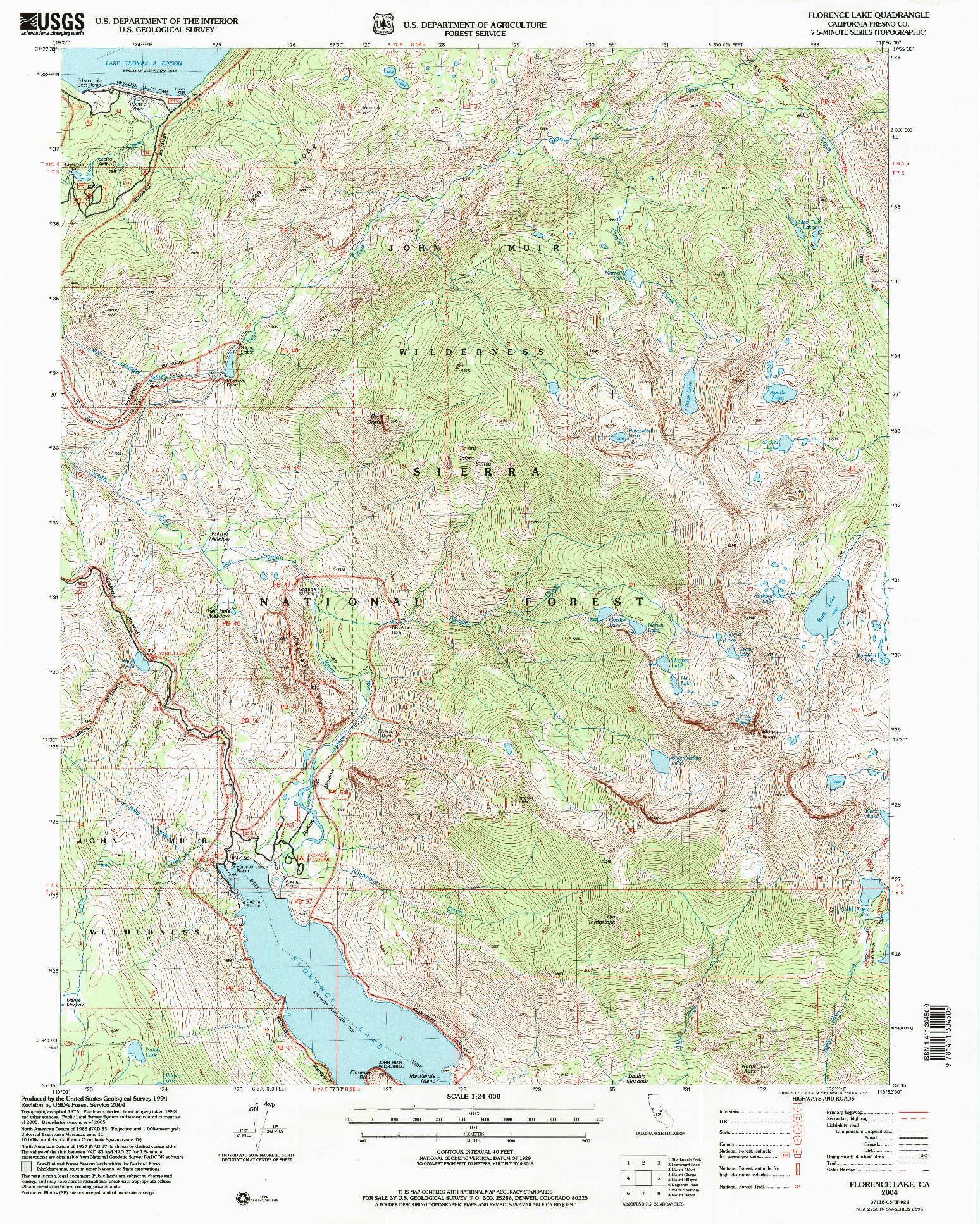 USGS 1:24000-SCALE QUADRANGLE FOR FLORENCE LAKE, CA 2004