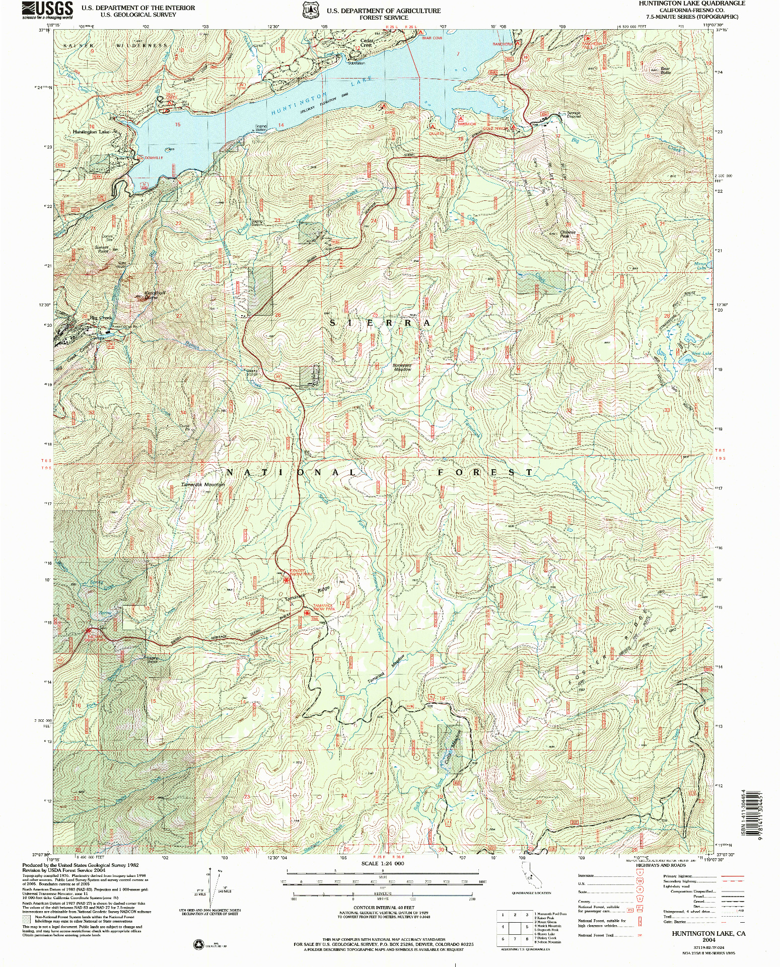 USGS 1:24000-SCALE QUADRANGLE FOR HUNTINGTON LAKE, CA 2004