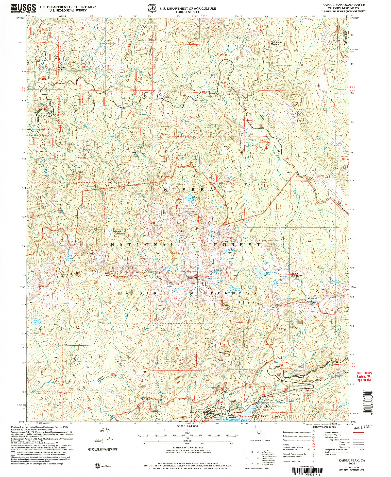 USGS 1:24000-SCALE QUADRANGLE FOR KAISER PEAK, CA 2004