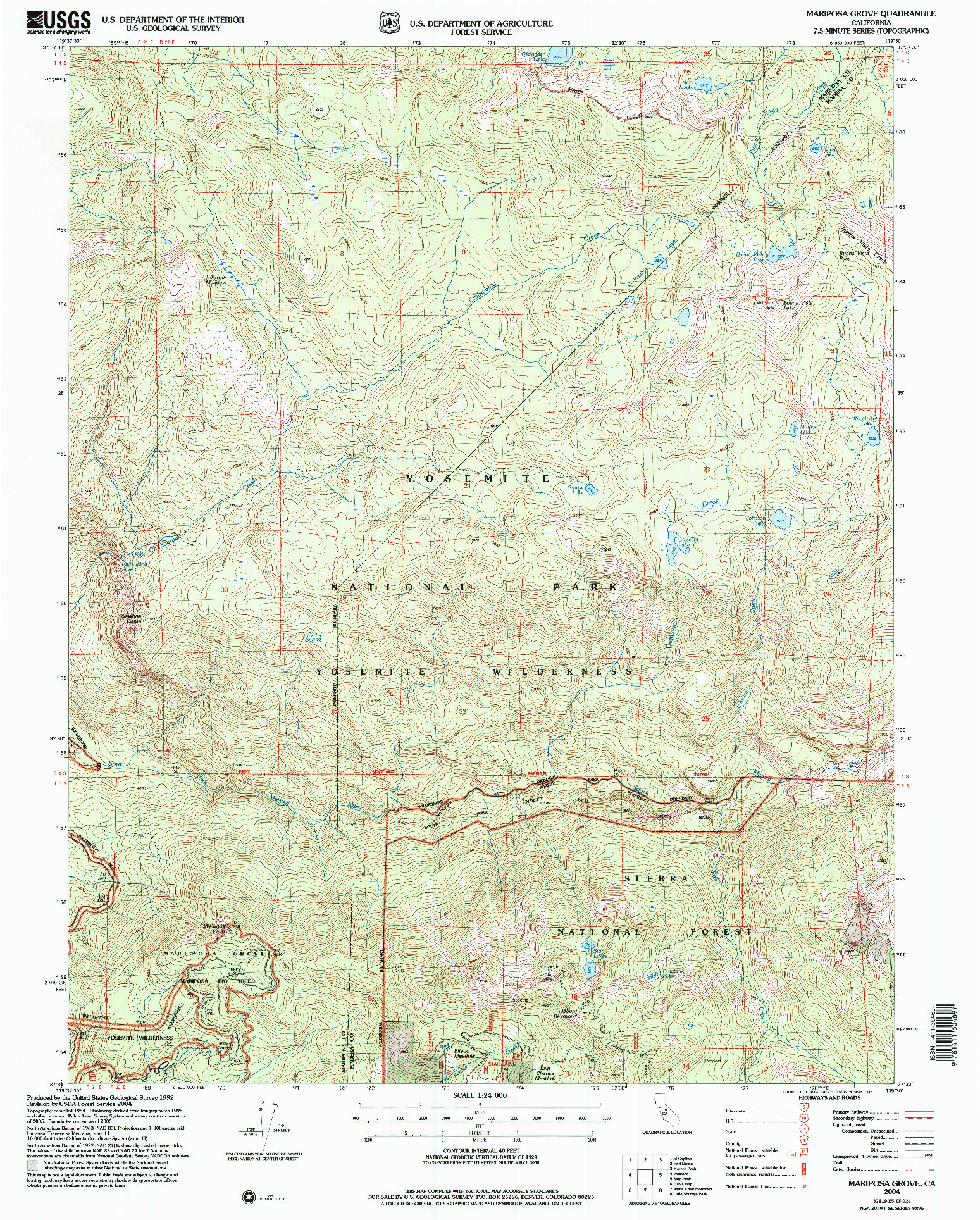USGS 1:24000-SCALE QUADRANGLE FOR MARIPOSA GROVE, CA 2004