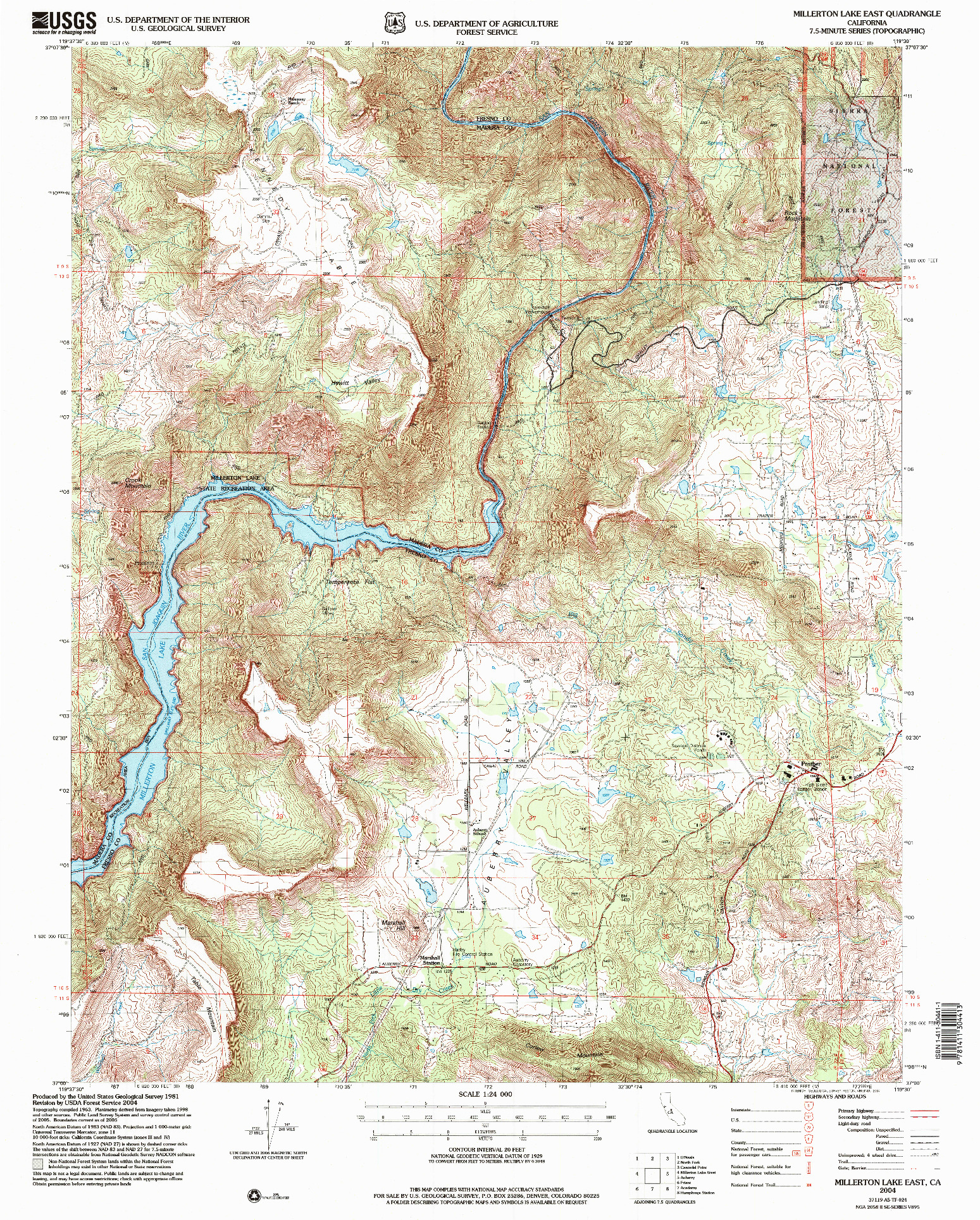 USGS 1:24000-SCALE QUADRANGLE FOR MILLERTON LAKE EAST, CA 2004