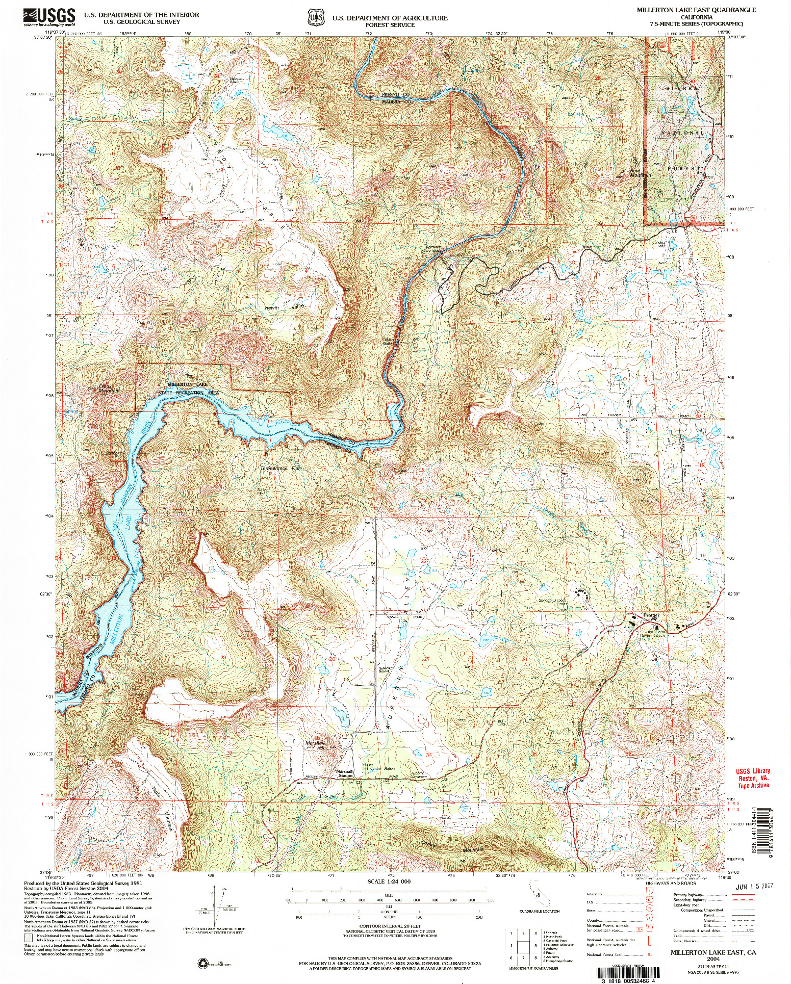 USGS 1:24000-SCALE QUADRANGLE FOR MILLERTON LAKE EAST, CA 2004
