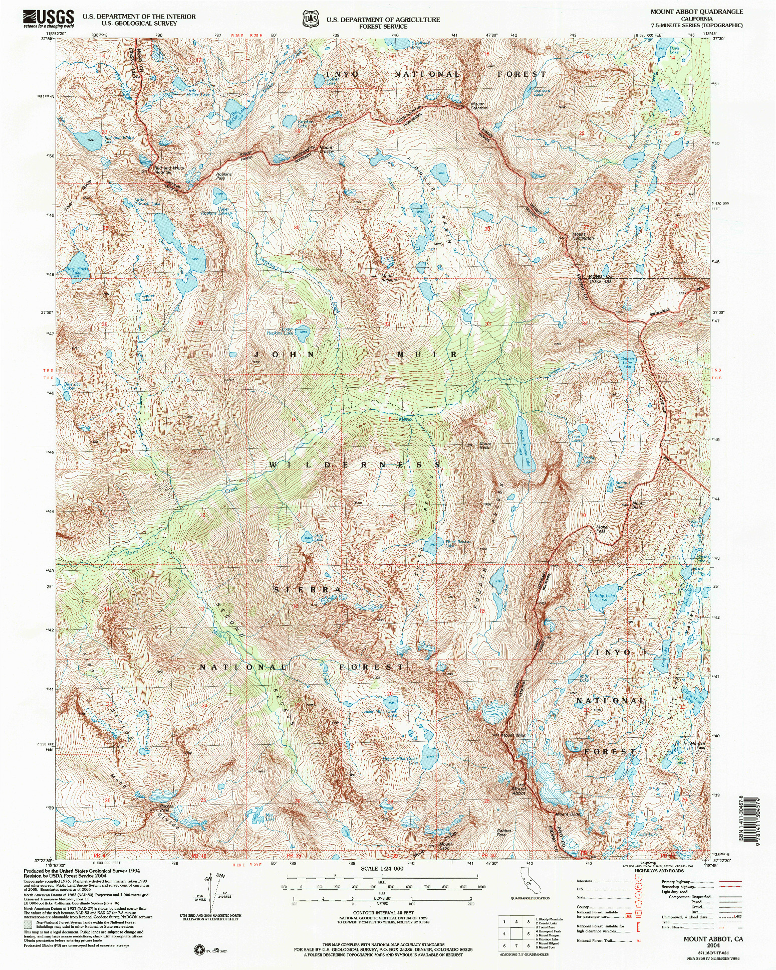 USGS 1:24000-SCALE QUADRANGLE FOR MOUNT ABBOT, CA 2004