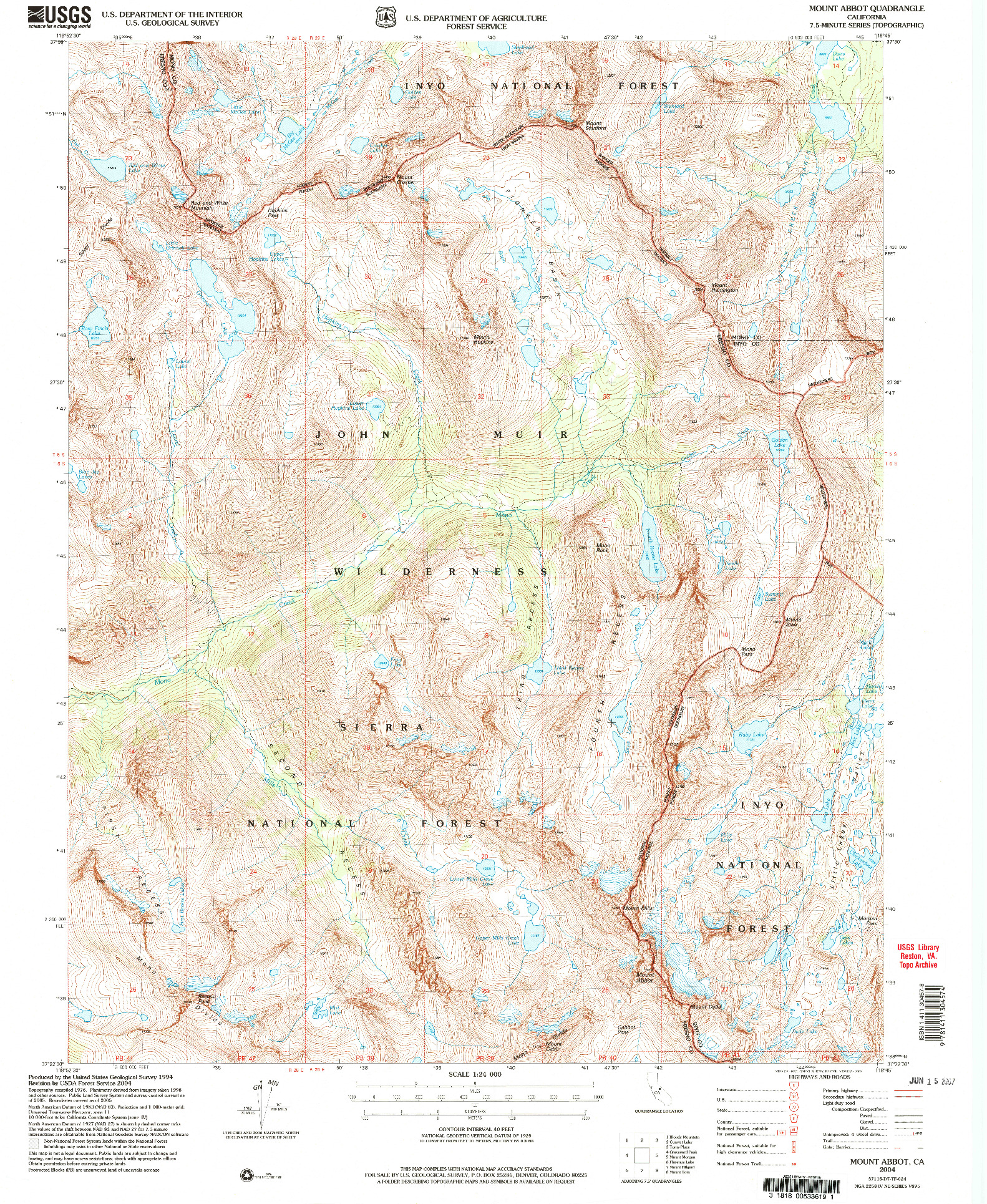 USGS 1:24000-SCALE QUADRANGLE FOR MOUNT ABBOT, CA 2004