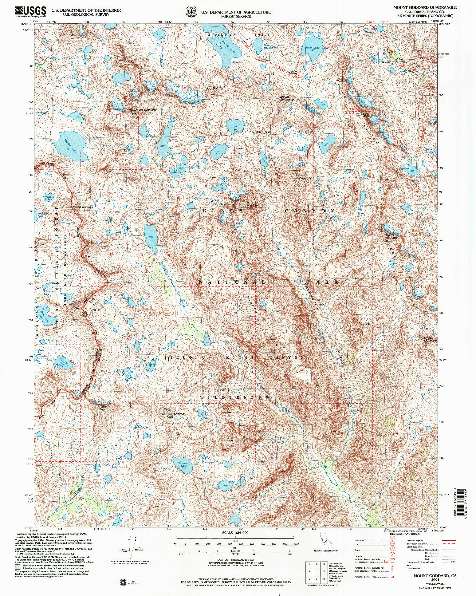 USGS 1:24000-SCALE QUADRANGLE FOR MOUNT GODDARD, CA 2004