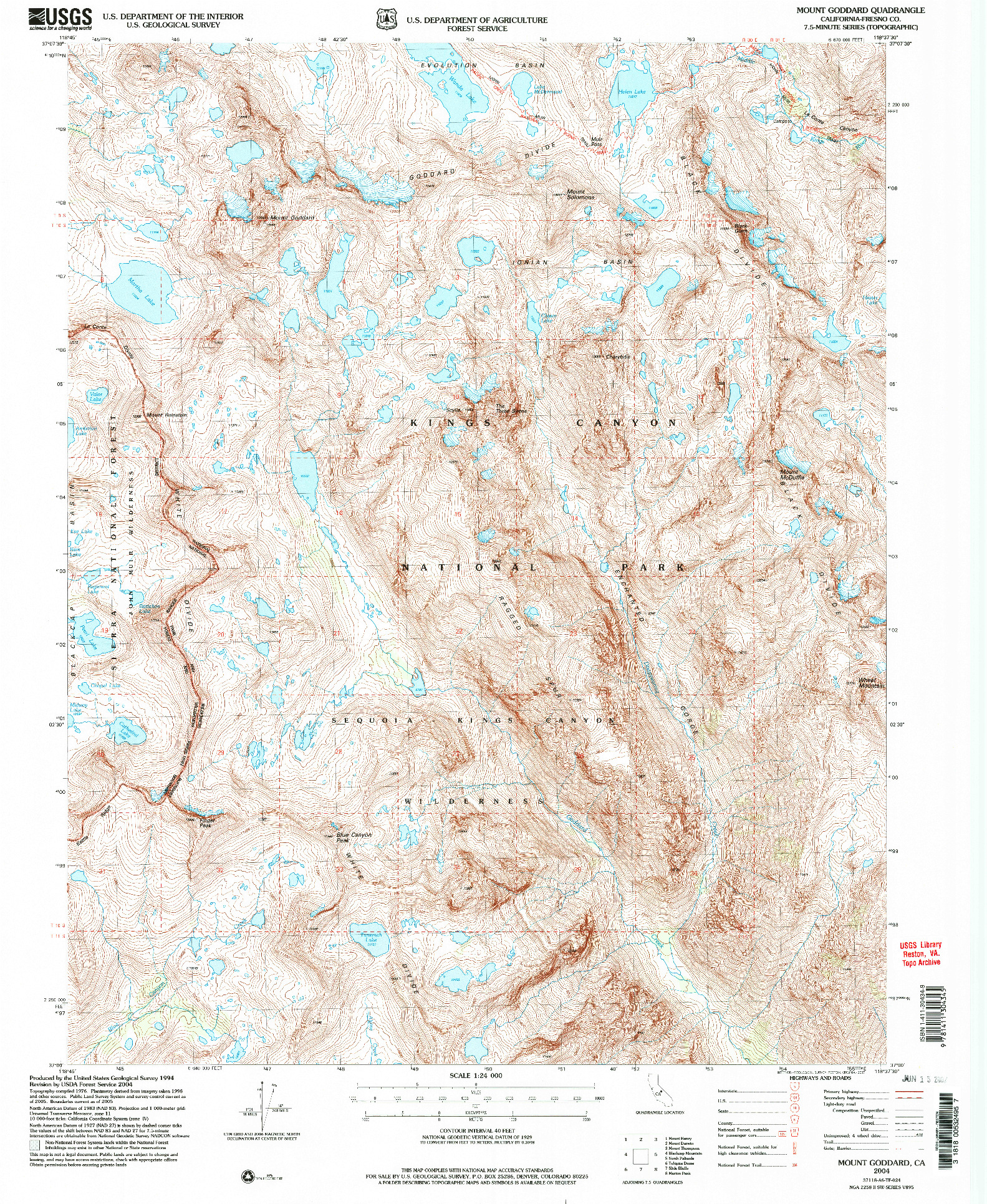 USGS 1:24000-SCALE QUADRANGLE FOR MOUNT GODDARD, CA 2004