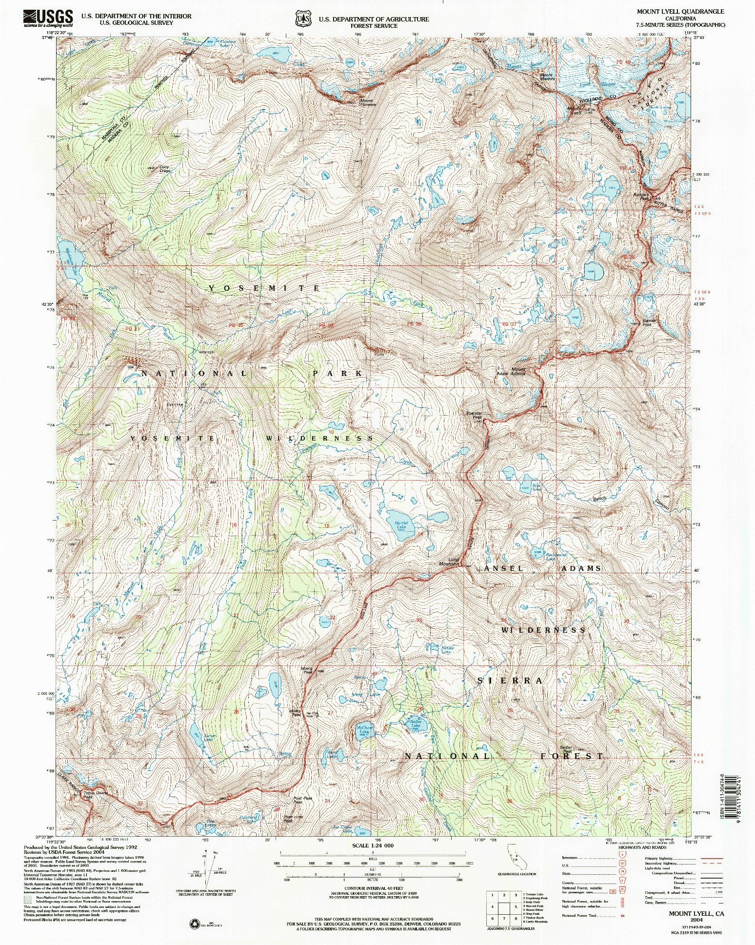 USGS 1:24000-SCALE QUADRANGLE FOR MOUNT LYELL, CA 2004