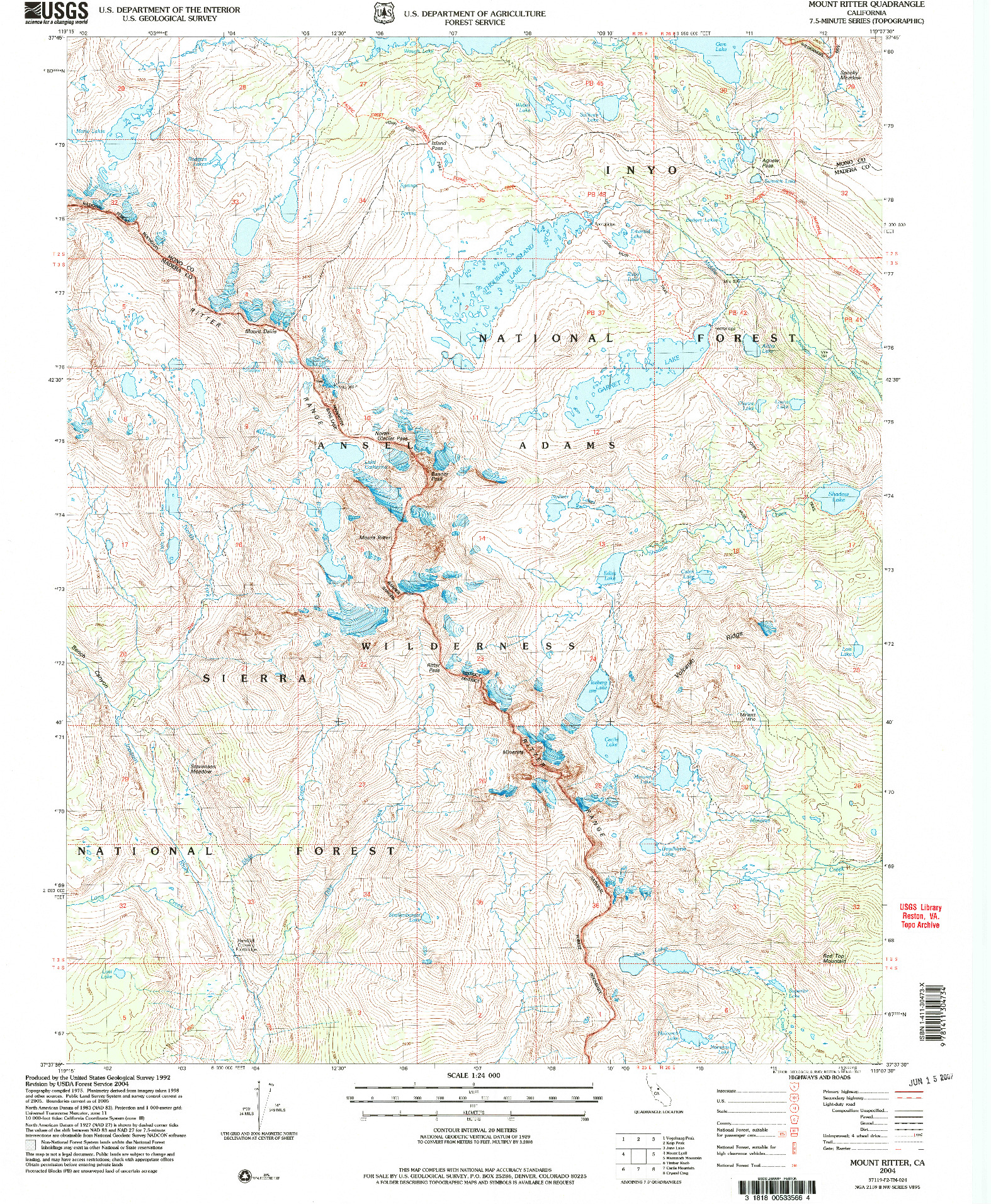 USGS 1:24000-SCALE QUADRANGLE FOR MT. RITTER, CA 2004