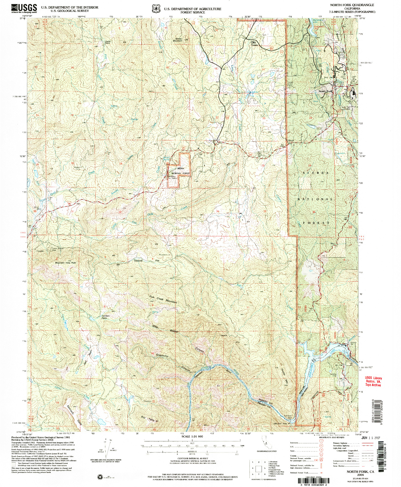 USGS 1:24000-SCALE QUADRANGLE FOR NORTH FORK, CA 2004