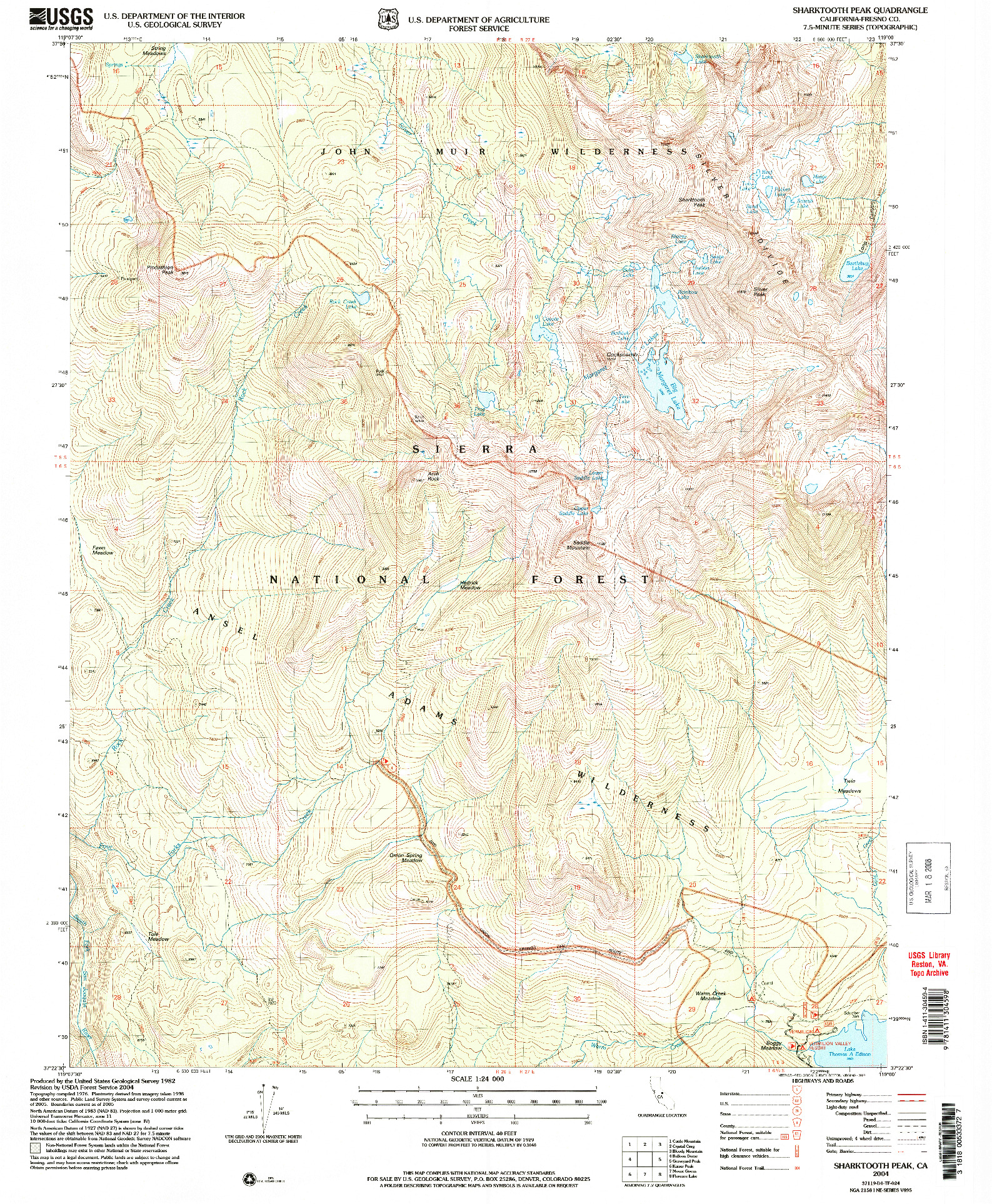 USGS 1:24000-SCALE QUADRANGLE FOR SHARKTOOTH PEAK, CA 2004