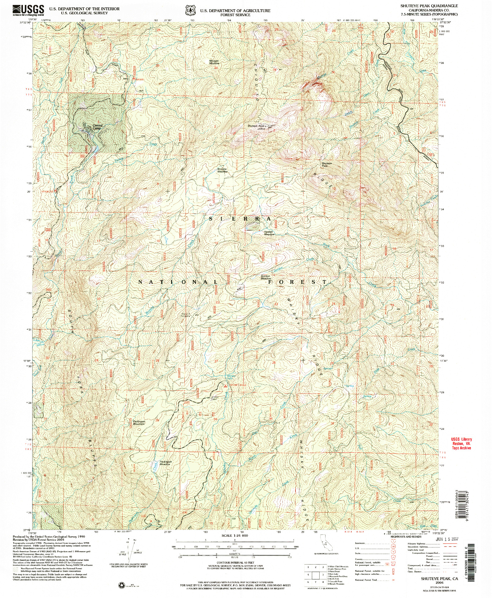 USGS 1:24000-SCALE QUADRANGLE FOR SHUTEYE PEAK, CA 2004