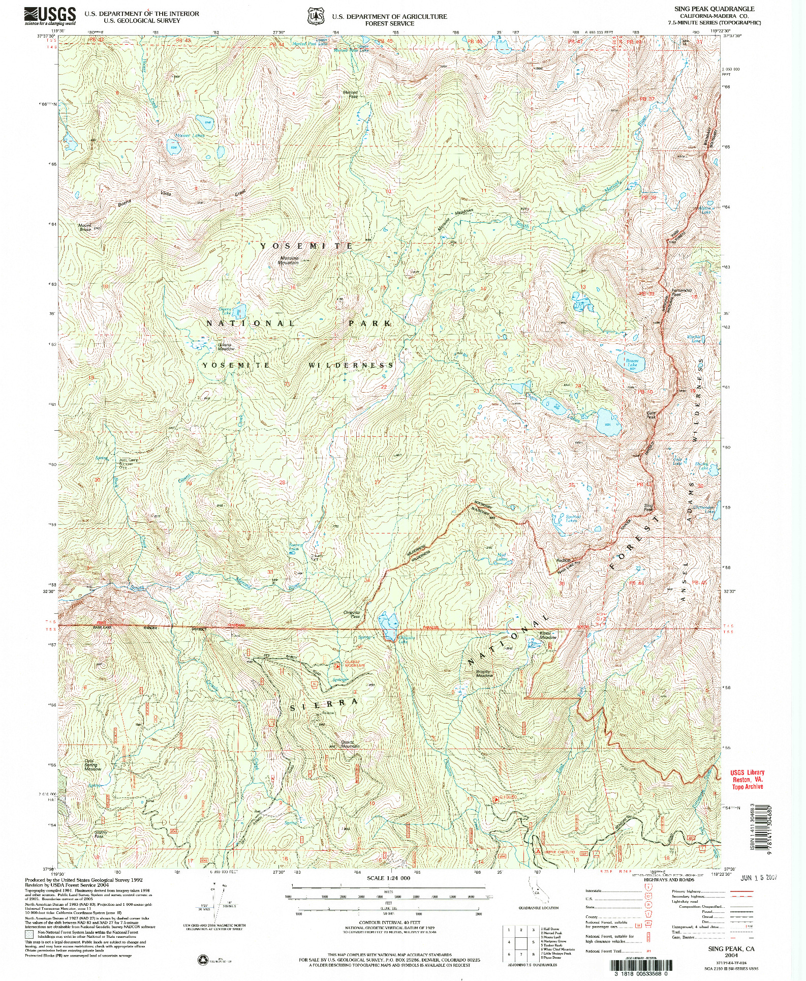 USGS 1:24000-SCALE QUADRANGLE FOR SING PEAK, CA 2004