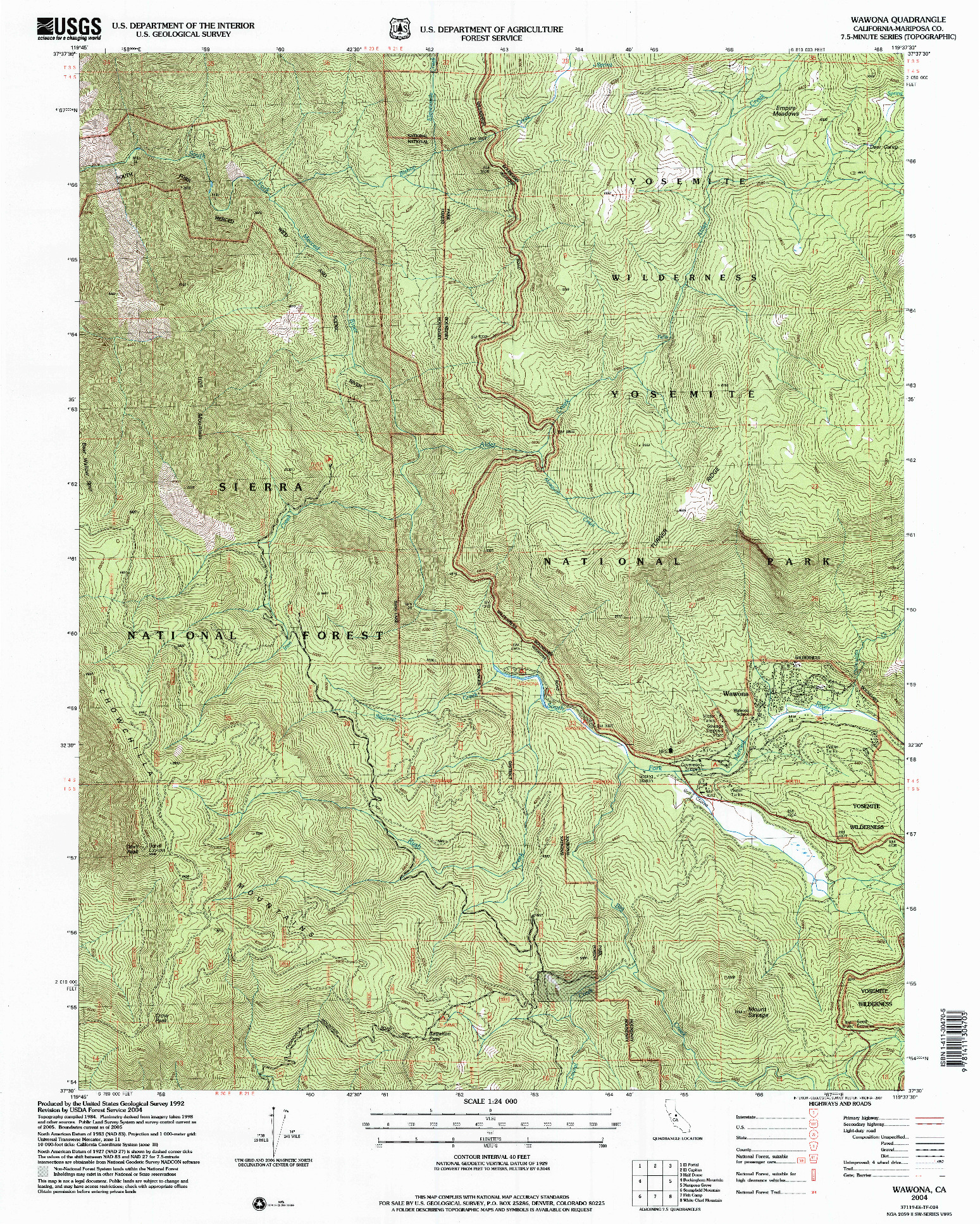 USGS 1:24000-SCALE QUADRANGLE FOR WAWONA, CA 2004