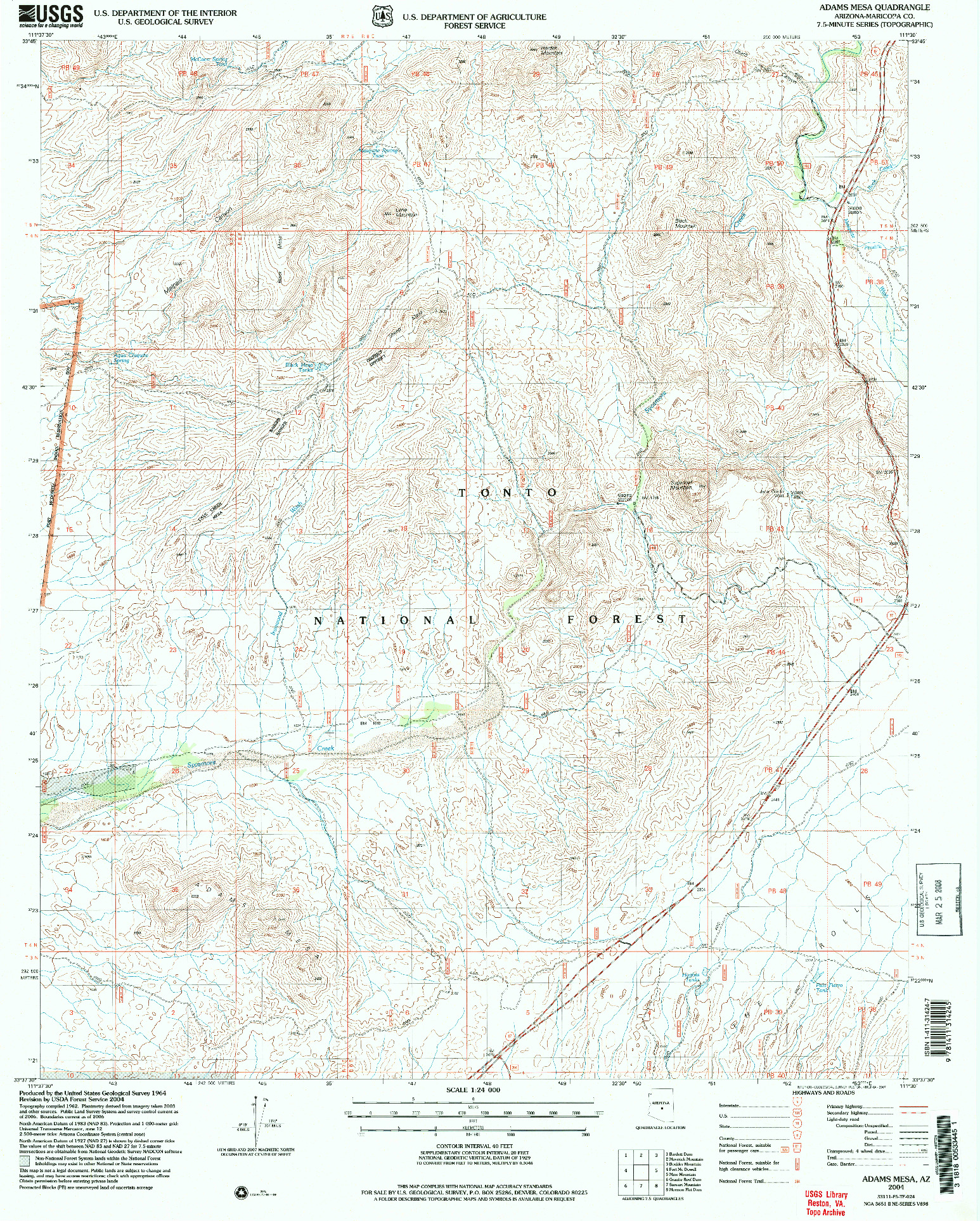 USGS 1:24000-SCALE QUADRANGLE FOR ADAMS MESA, AZ 2004