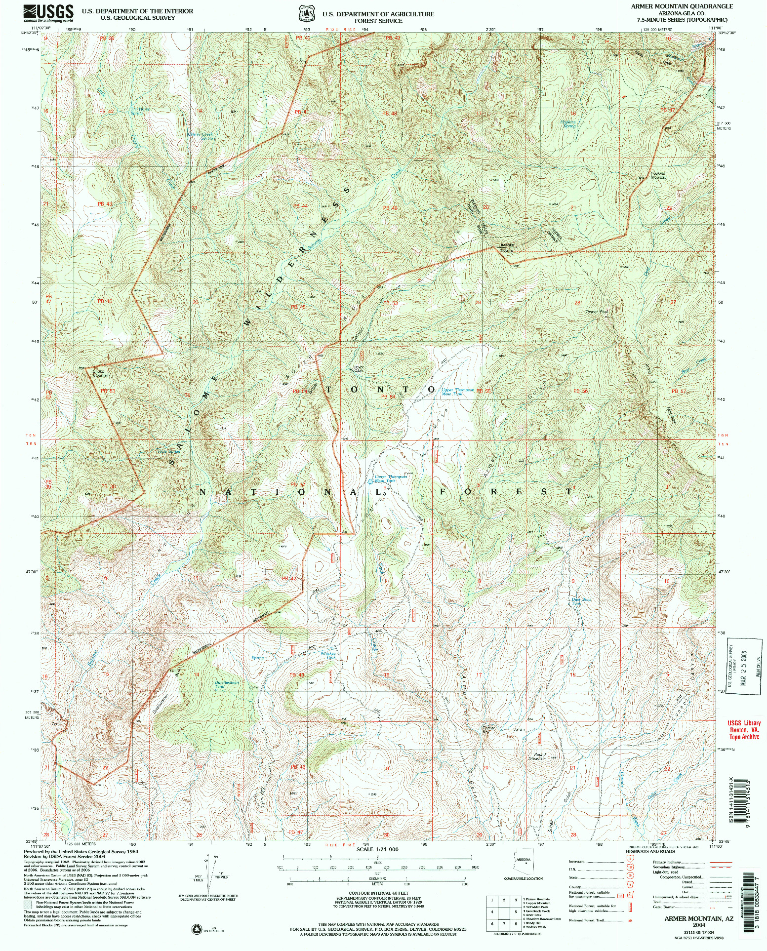 USGS 1:24000-SCALE QUADRANGLE FOR ARMER MOUNTAIN, AZ 2004