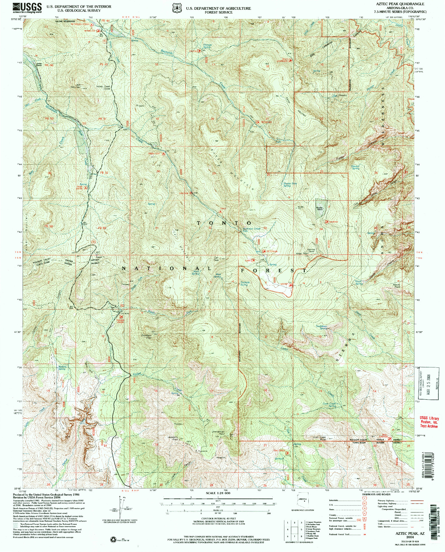 USGS 1:24000-SCALE QUADRANGLE FOR AZTEC PEAK, AZ 2004