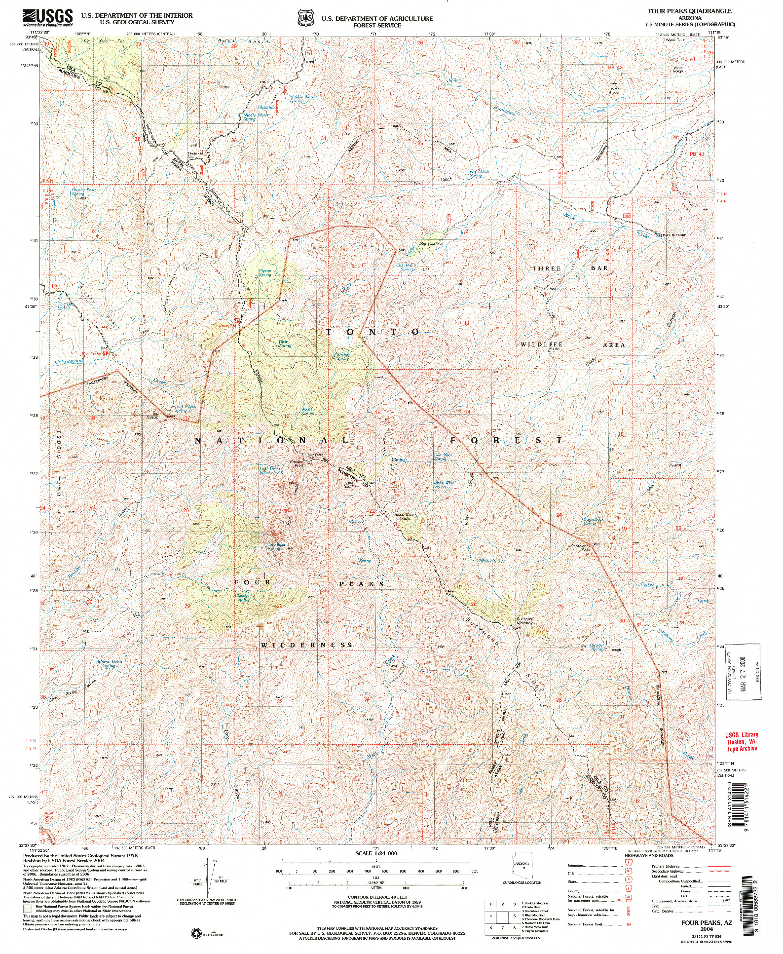 USGS 1:24000-SCALE QUADRANGLE FOR FOUR PEAKS, AZ 2004