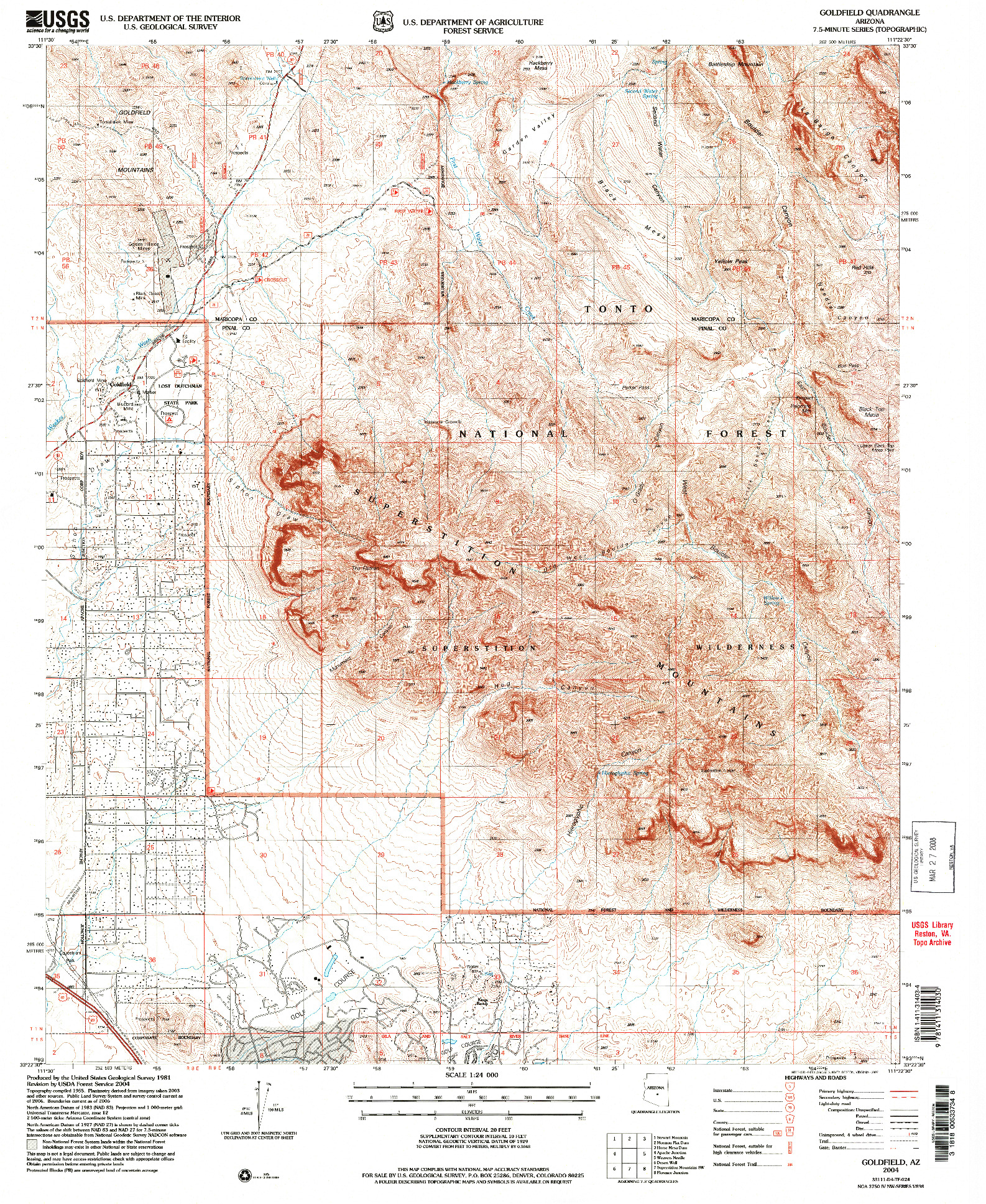 USGS 1:24000-SCALE QUADRANGLE FOR GOLDFIELD, AZ 2004