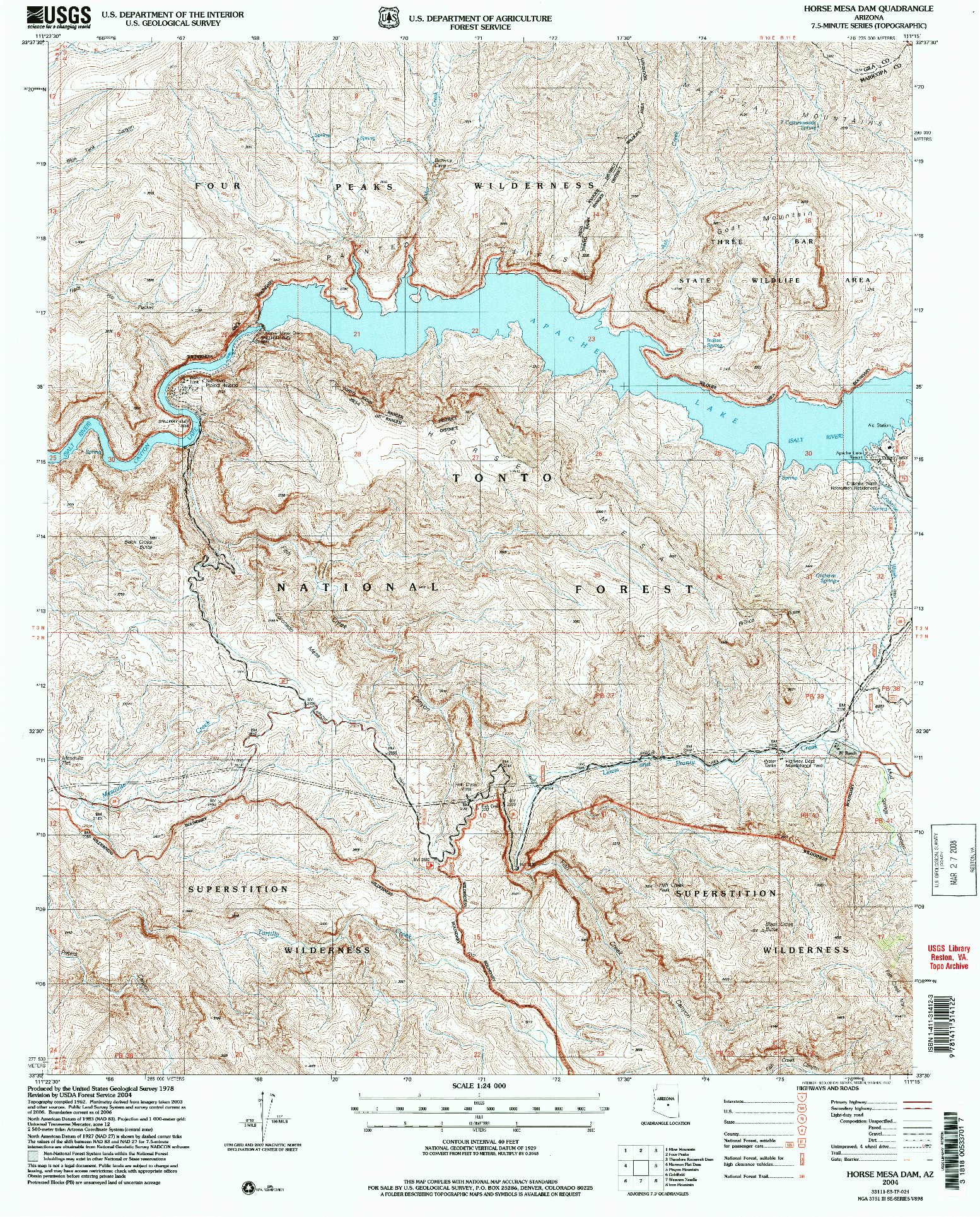 USGS 1:24000-SCALE QUADRANGLE FOR HORSE MESA DAM, AZ 2004