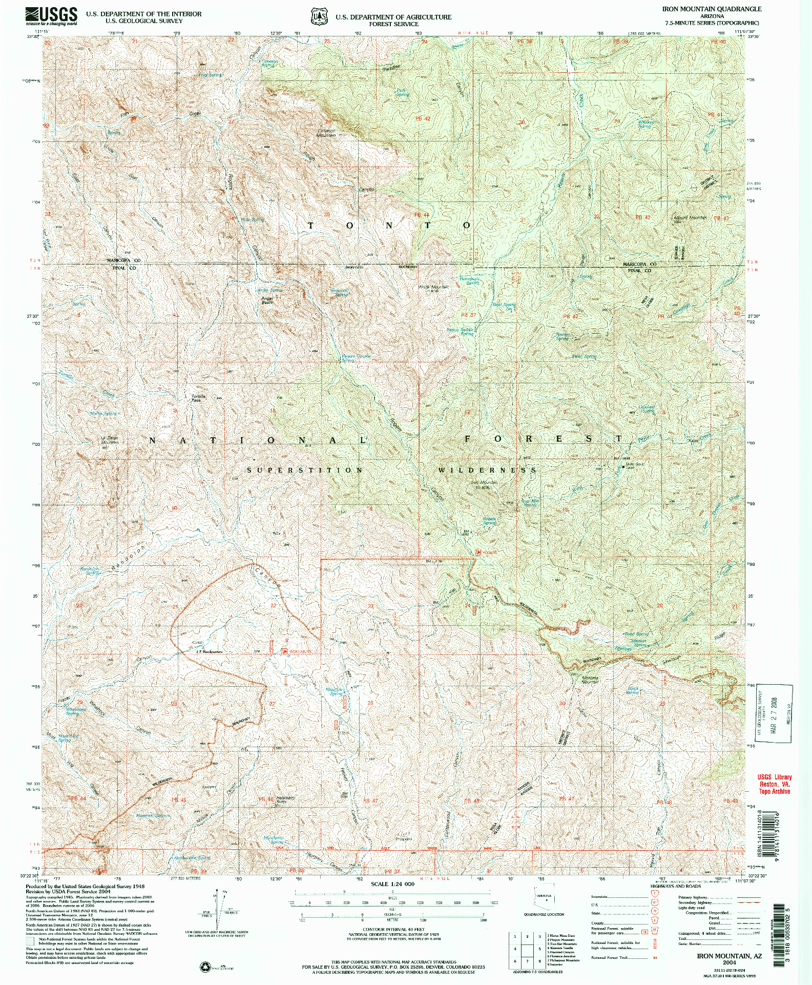USGS 1:24000-SCALE QUADRANGLE FOR IRON MOUNTAIN, AZ 2004