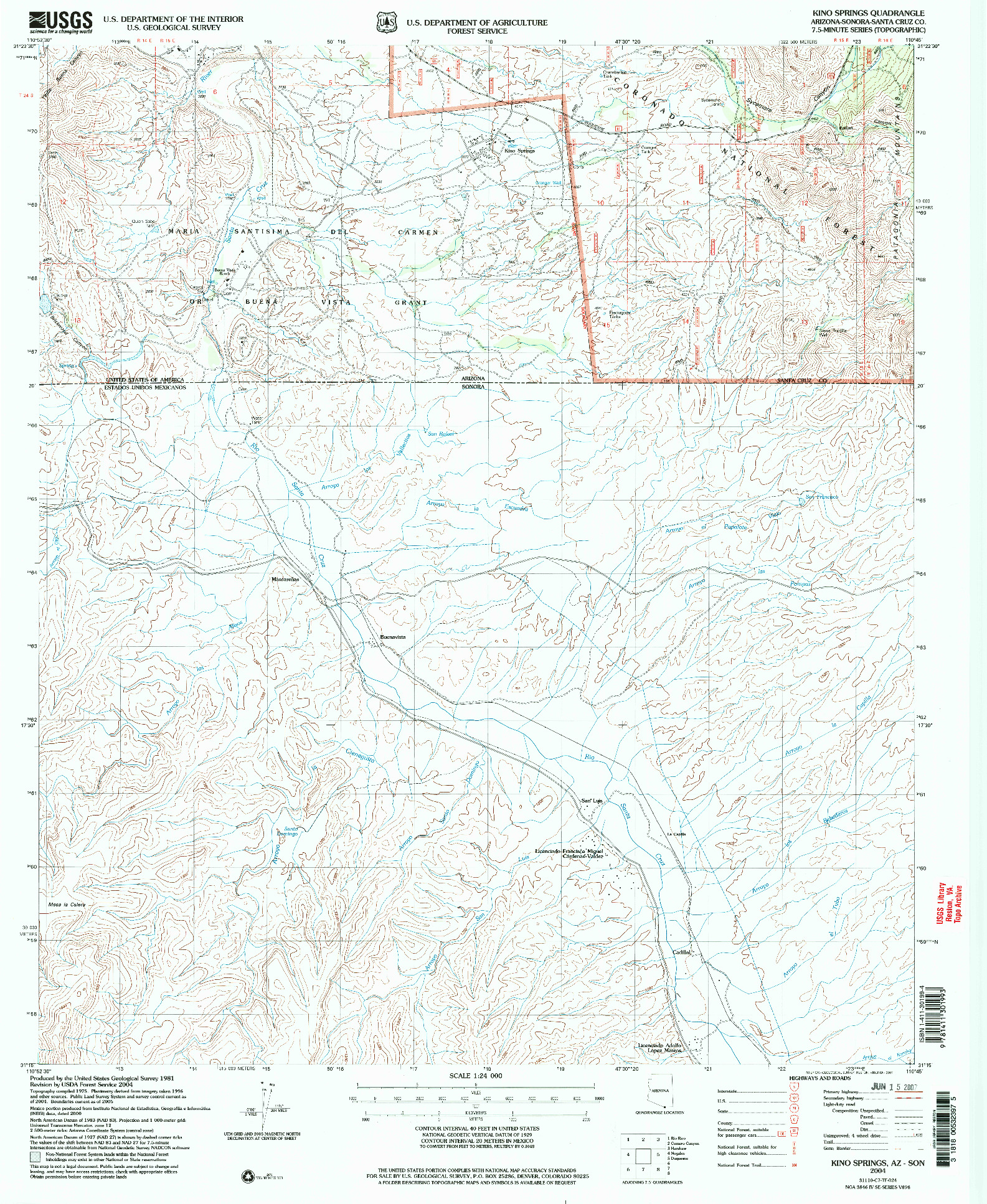 USGS 1:24000-SCALE QUADRANGLE FOR KINO SPRINGS, AZ 2004