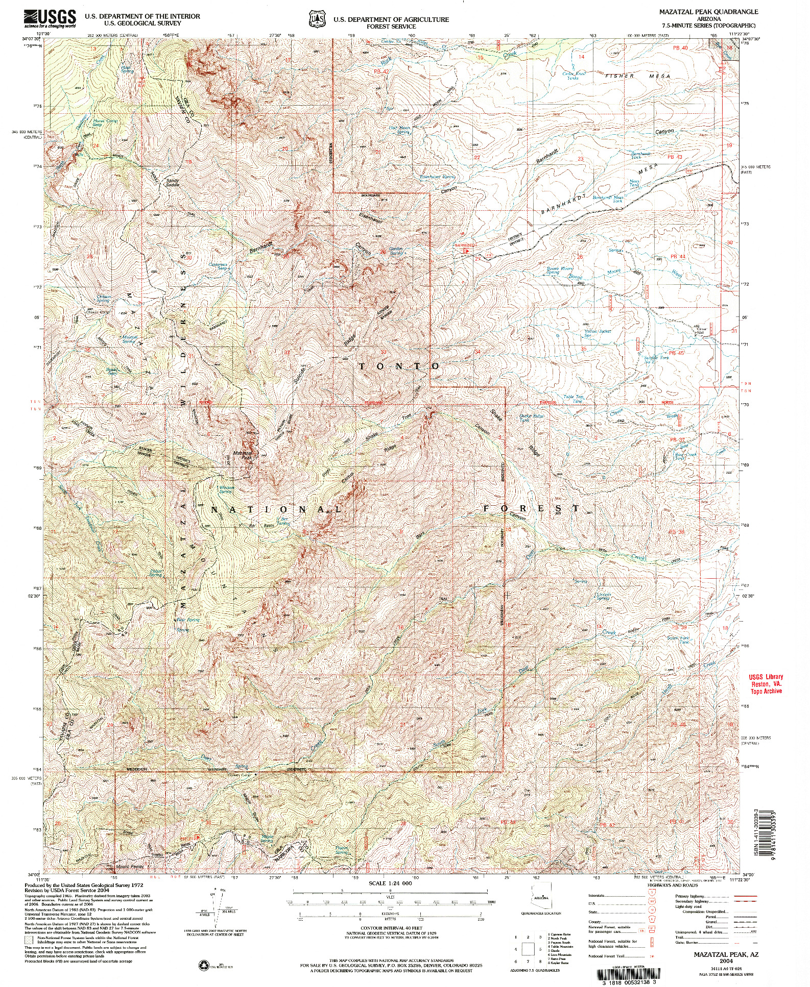 USGS 1:24000-SCALE QUADRANGLE FOR MAZATZAL PEAK, AZ 2004