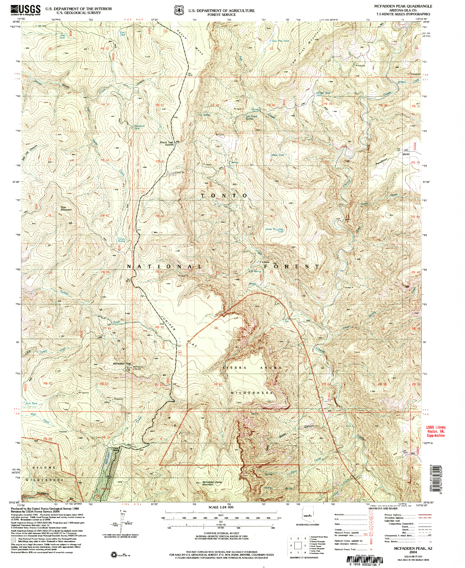 USGS 1:24000-SCALE QUADRANGLE FOR MCFADDEN PEAK, AZ 2004