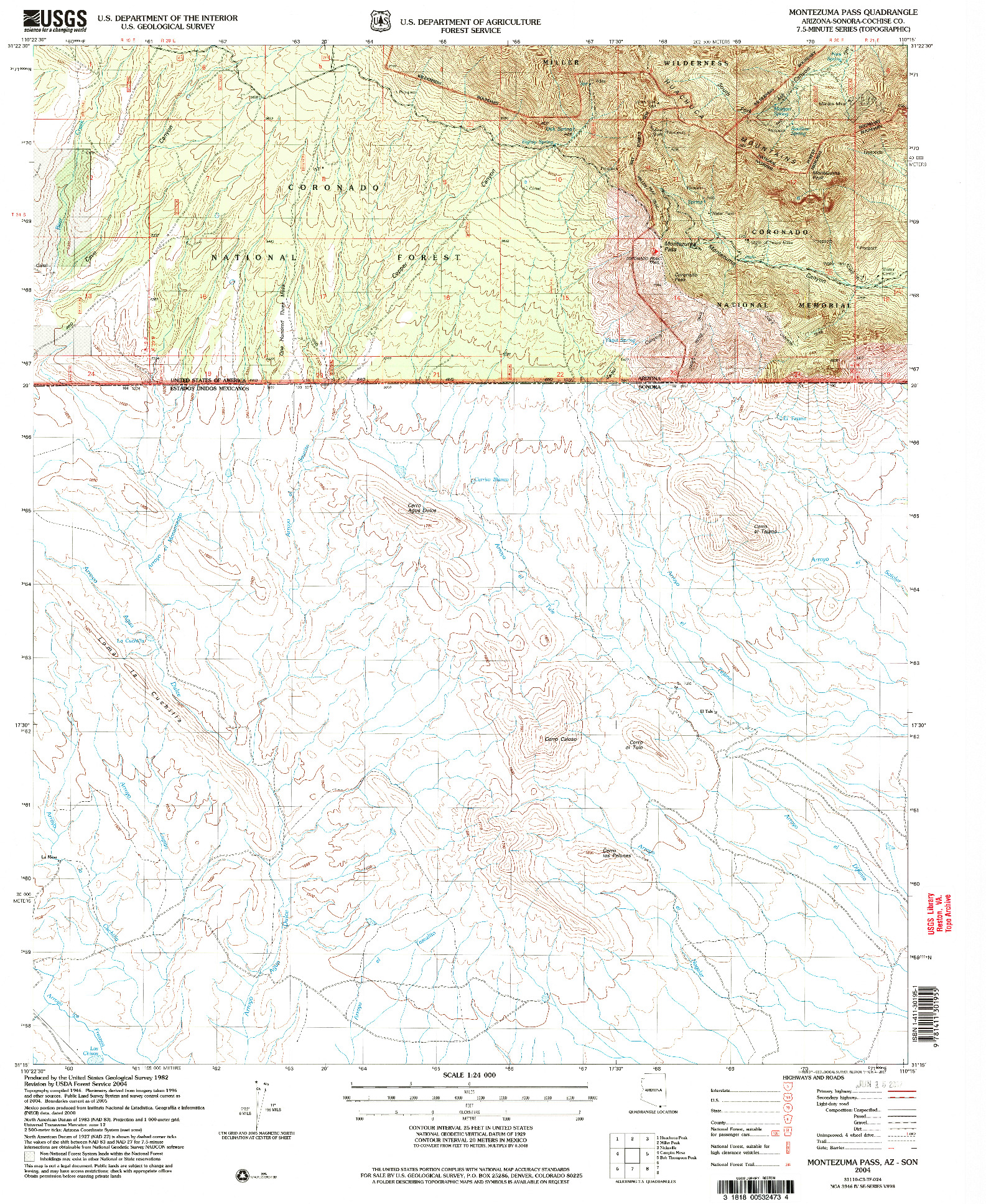 USGS 1:24000-SCALE QUADRANGLE FOR MONTEZUMA PASS, AZ 2004